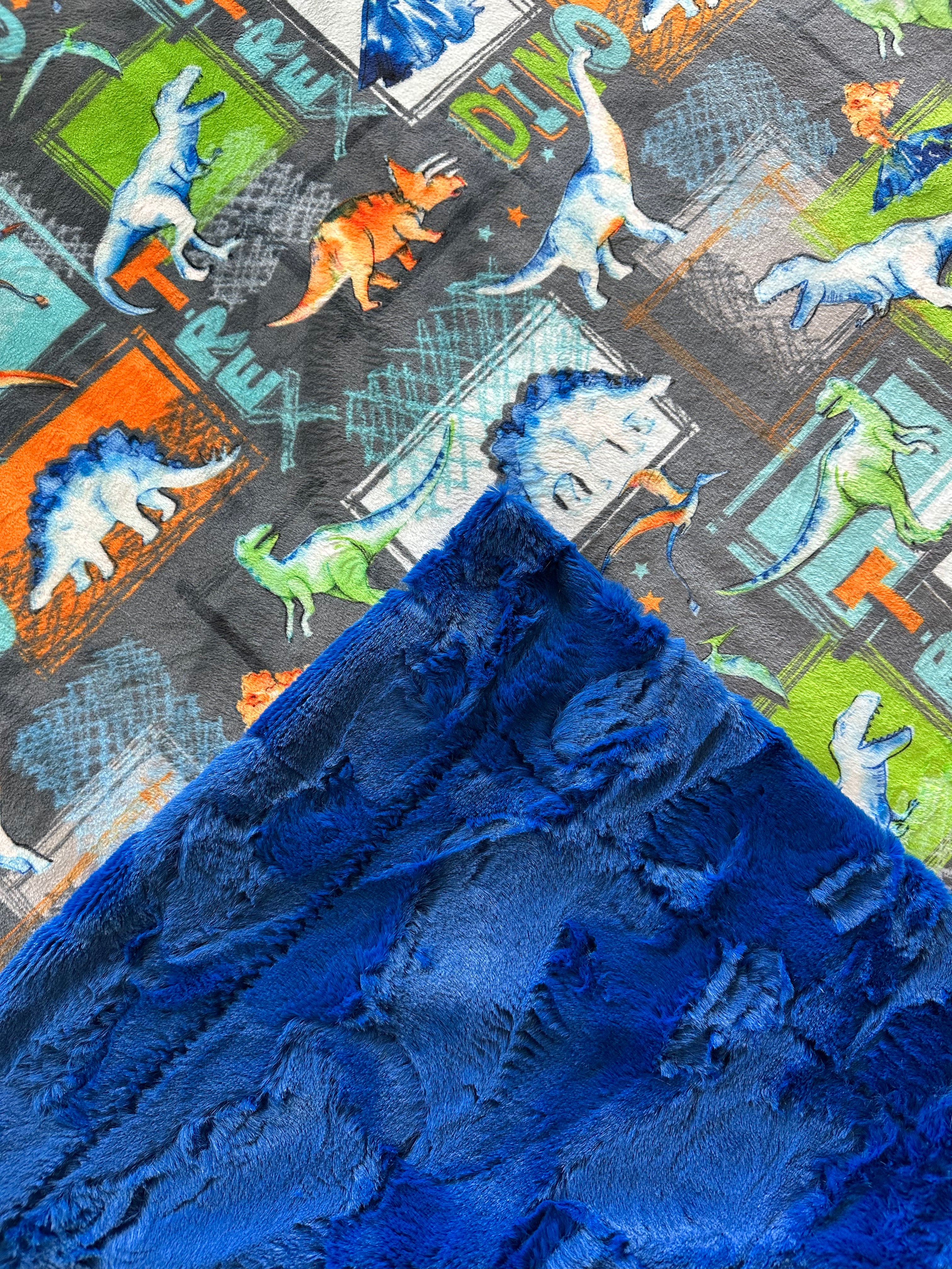 Premium T-Rex Dinosaur Graphite Print on Royal Blue Fleece Toddler Blanket 45x55 Inches with Matching Pillowcase - Soft Nursery Bedding for Boys & Girls, Perfect for Naptime, Playtime and Baby Shower Gifts