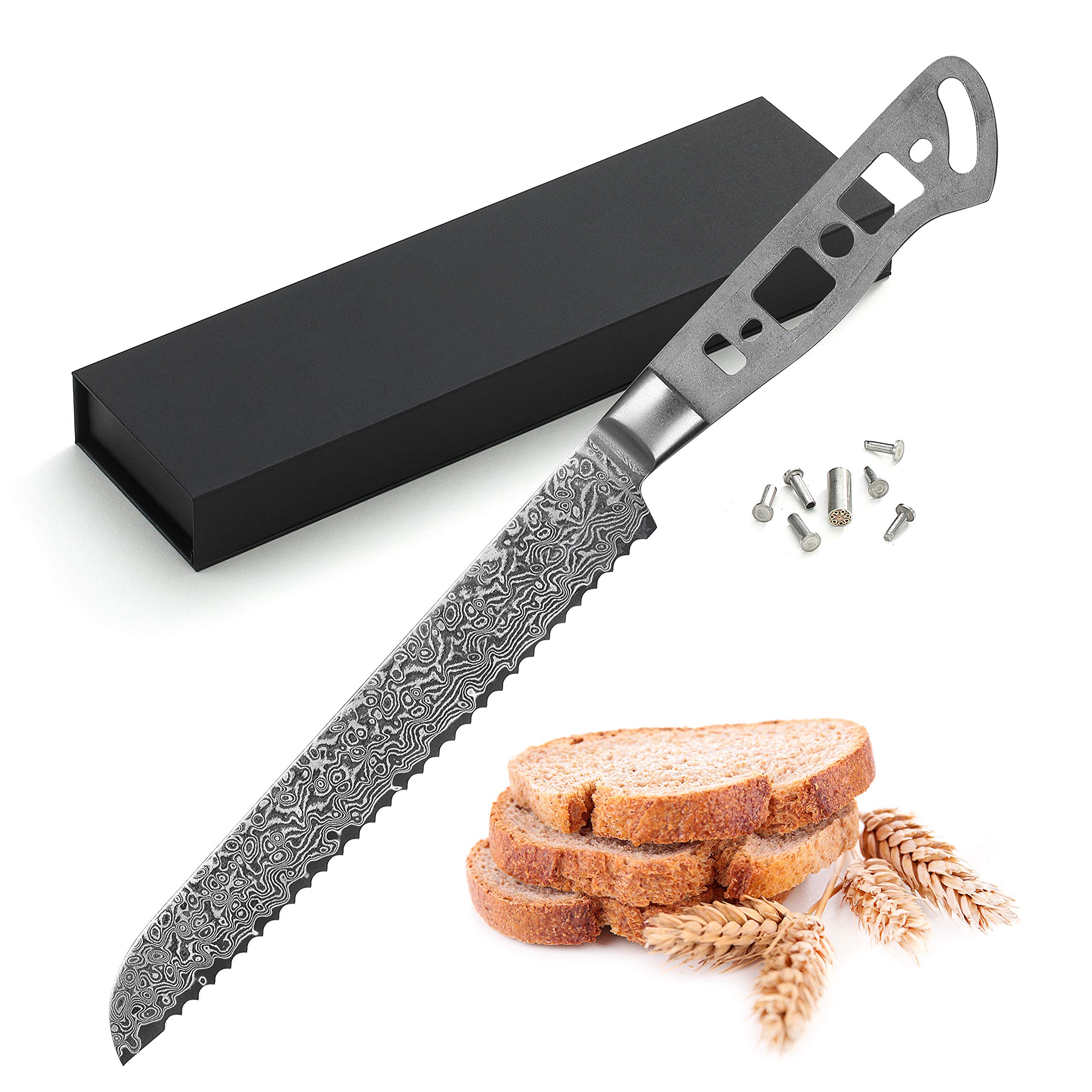 Premium 8 Inch Japanese AUS 10 Damascus Steel Bread Knife Blank - 67 Layers High Carbon Steel - Woodworking Project Kit - Perfect for DIY Knife Making, Cooking & Culinary Gifts