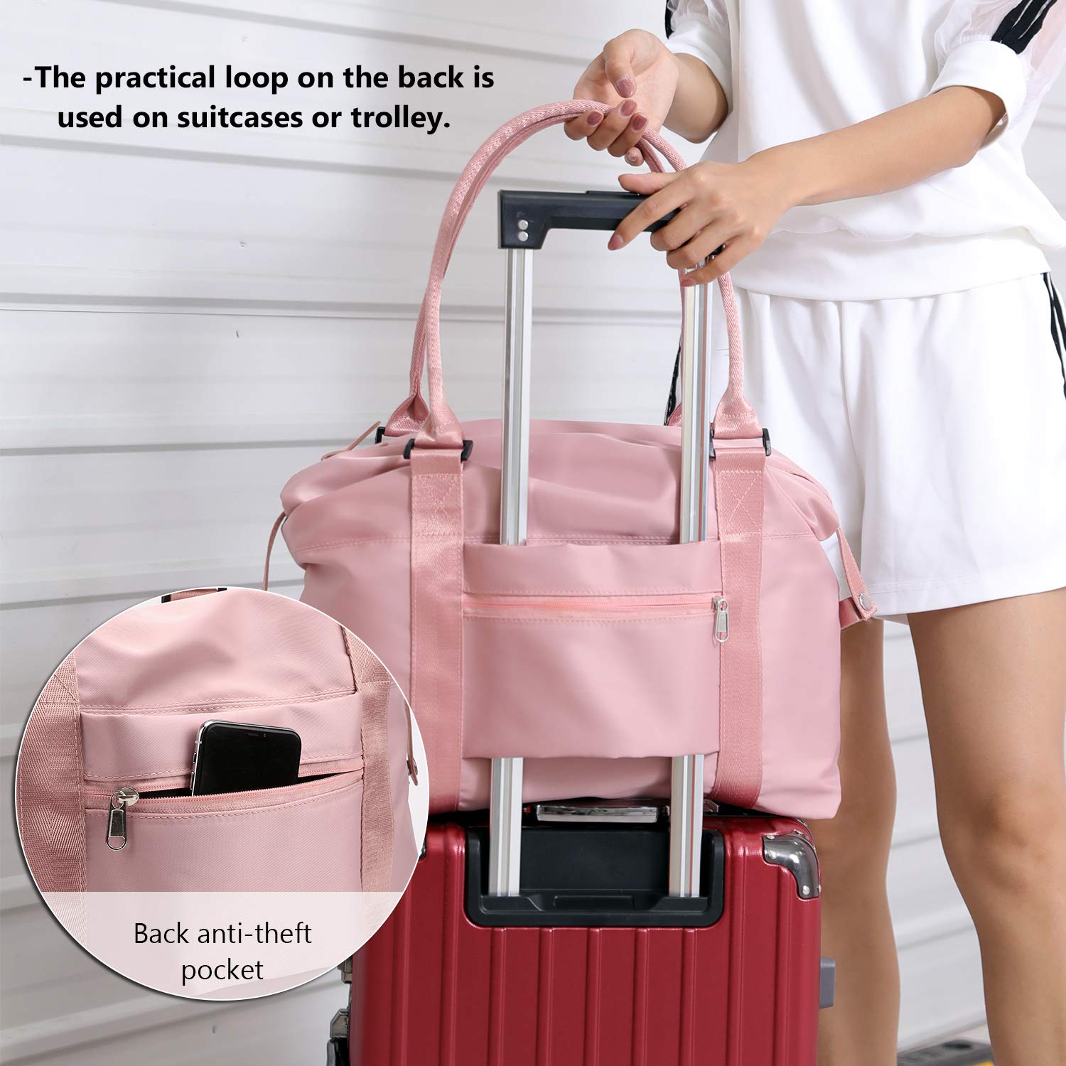Forestfish Women's Duffle Tote Weekender Bag with Trolley Sleeve - Perfect for Travel, Gym & Weekend Getaways
