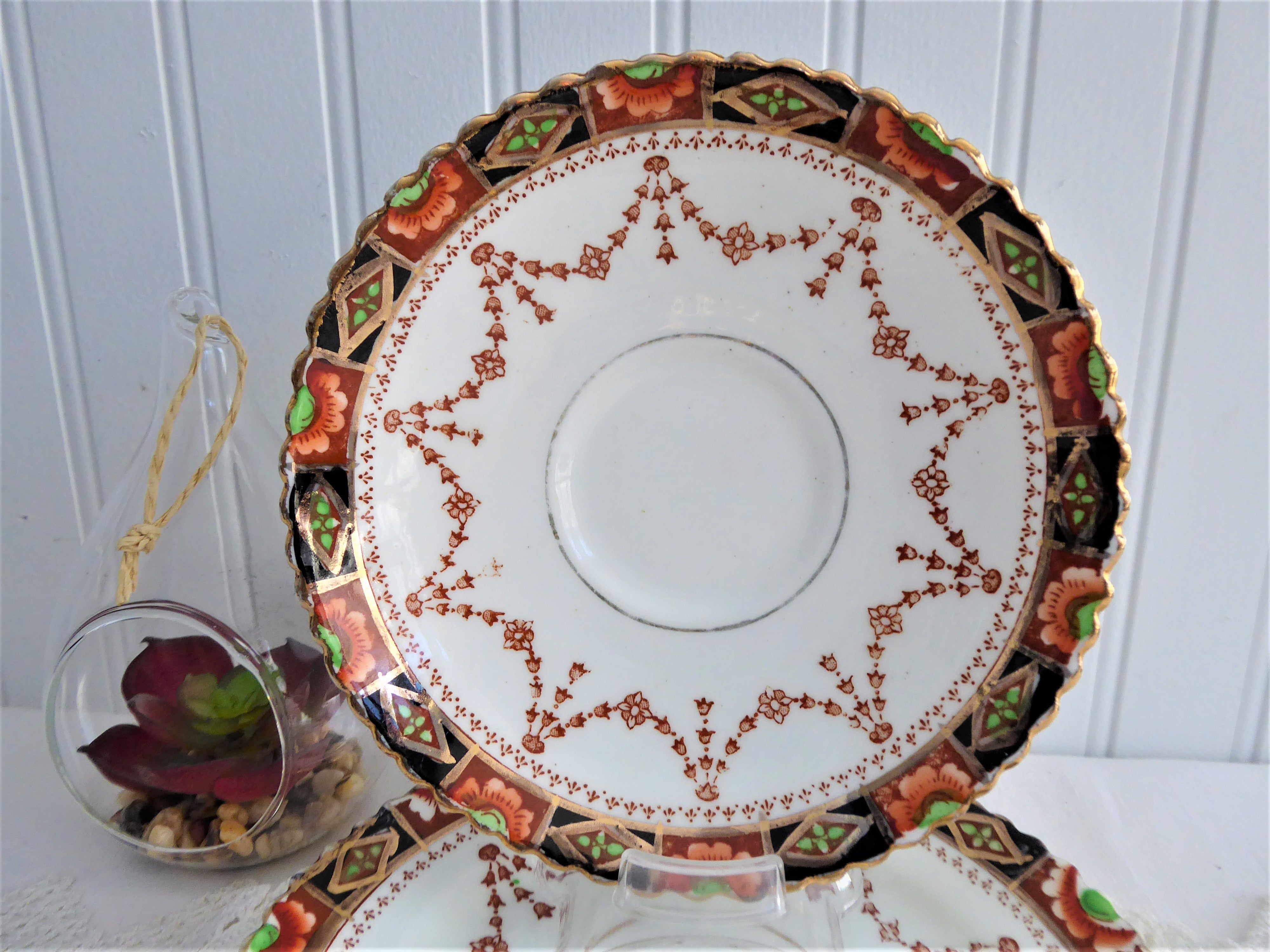 Antique Imari Sevres Teacup Trio Set - Victorian Era Bone China (1880-1890s) - Downton Abbey Style - Perfect for Afternoon Tea, Collecting & Home Decor