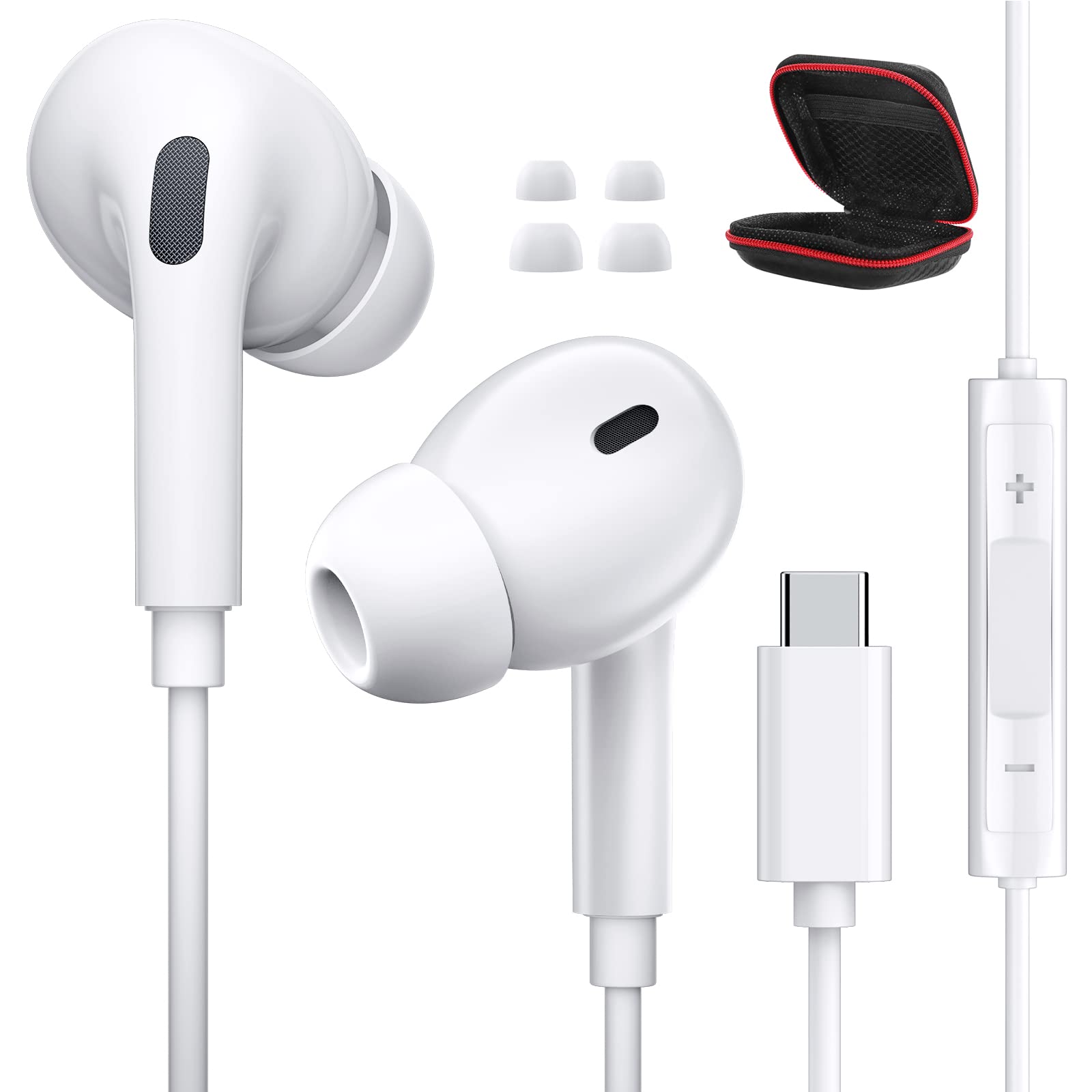 USB C Headphones Wired Earphone with HiFi Stereo & Noise Cancelling, Built-in Mic for iPhone 15 Pro Max, Samsung Galaxy S23/S22/S21/S20/A53/A54, iPad 10, Pixel 7a/6/6a/8, OnePlus Open - Perfect for Travel, Gaming & Work Calls