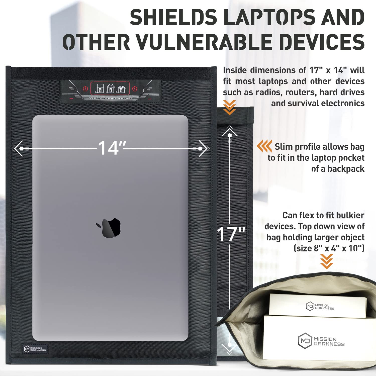 Mission Darkness Faraday Bag for Laptops - EMP Protection, Anti-Hacking & Anti-Tracking, Military-Grade Shielding for Law Enforcement, Privacy & Data Security - Perfect for Travel, Executive Protection & Secure Device Storage