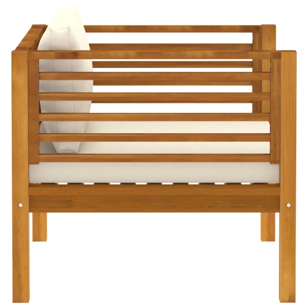 Premium Acacia Wood Patio Chair with Cream White Cushions - Outdoor Garden, Poolside & Backyard Relaxation Furniture