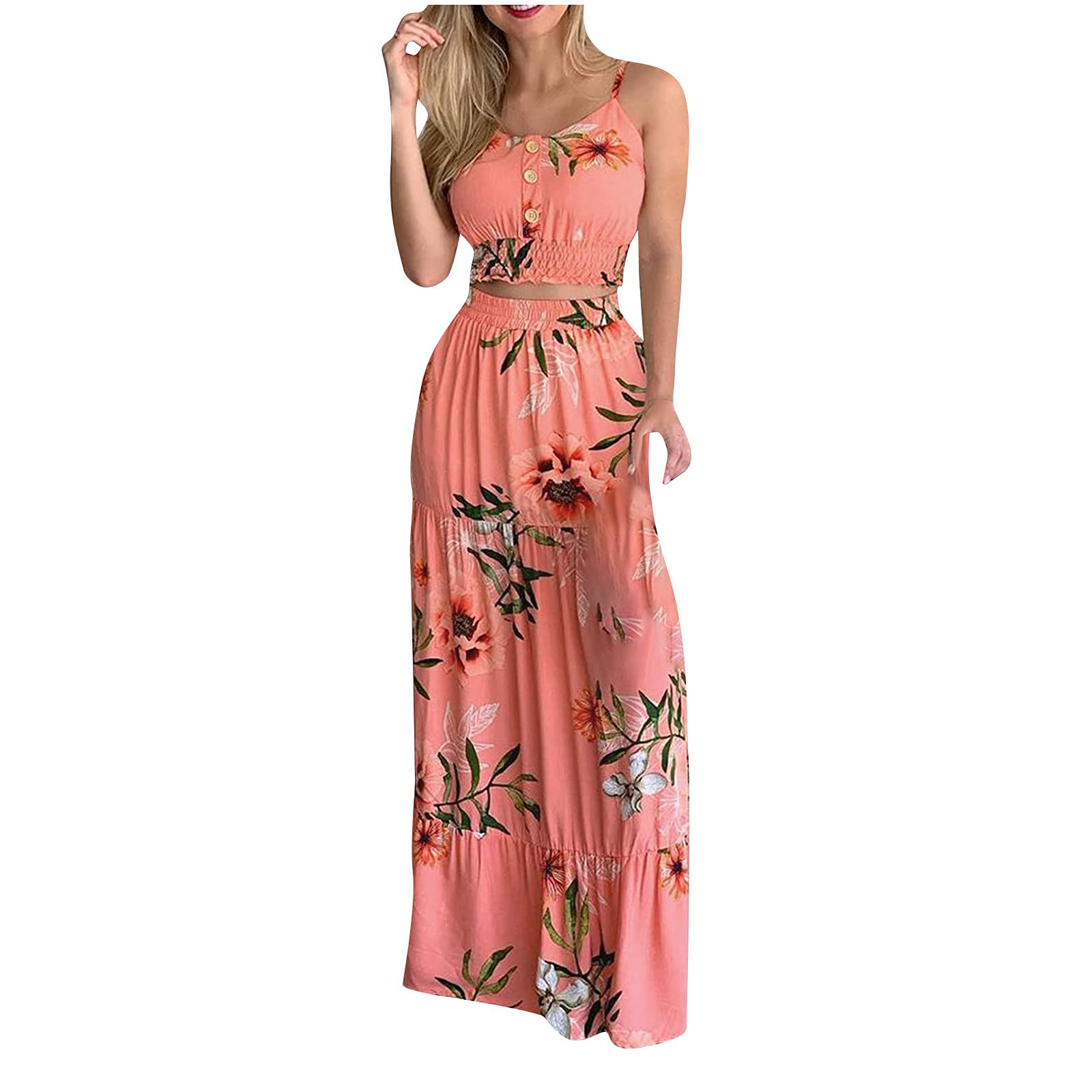 Women's 2-Piece Hawaiian Sundress - Purple Tropical Beach Wedding Guest Maxi Dress | Summer Vacation Outfits for Beach Parties, Honeymoons & Tropical Getaways