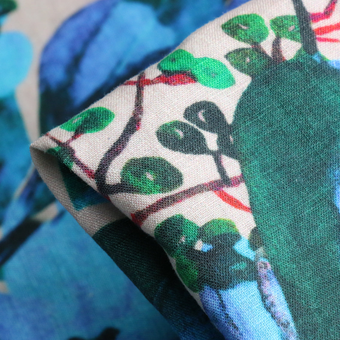 Azure Garden Washed Printed Linen Fabric - Soft & Breathable for Dresses, Curtains & Home Decor | Perfect for DIY Sewing Projects & Bohemian Style Decorations