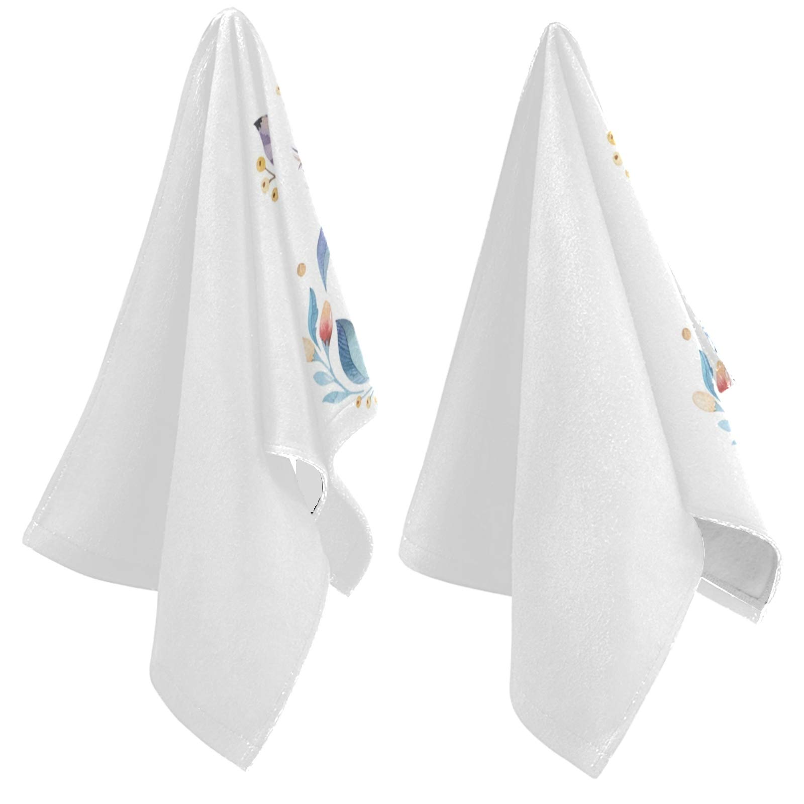 Bohemian Owl Print Soft Fluffy 2-Piece Guest Hand Towels - White 14