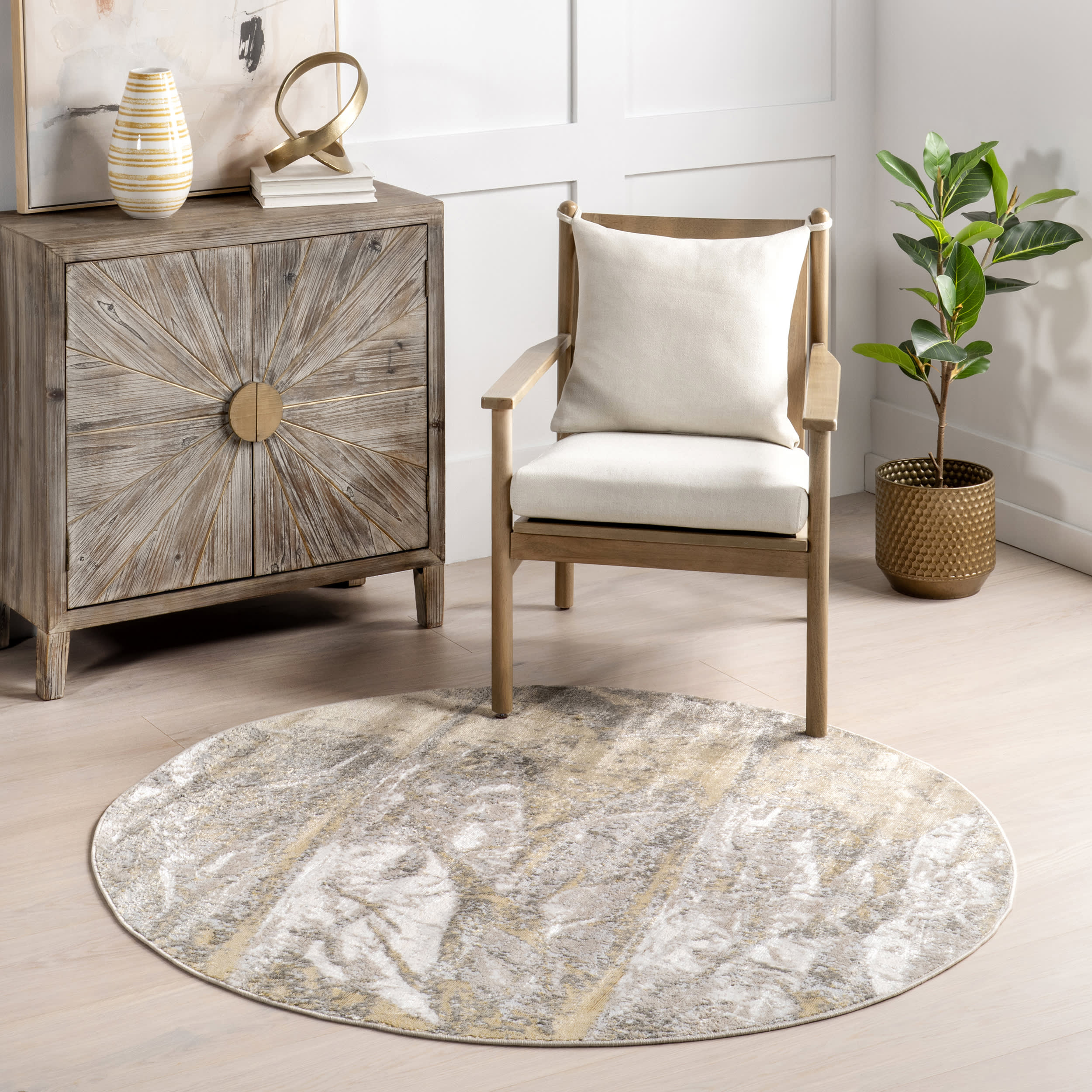 Abstract Mural Rug in Gold - Modern Bohemian Area Rug for Living Room, Bedroom Decor - Perfect for Boho Chic Home & Office Interior Design