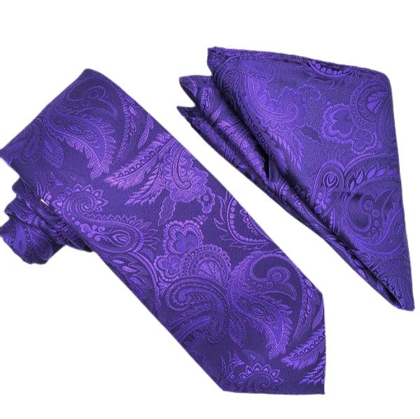 Elegant Purple Paisley Tie and Pocket Square Set for Men - Perfect for Weddings, Business Meetings & Formal Occasions