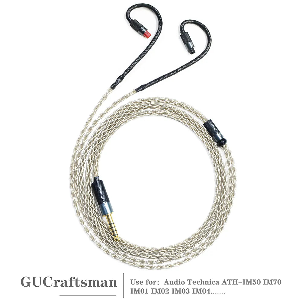 Premium GUCraftsman 6N Single Crystal Silver Upgrade Cable for Audio Technica ATH-IM50/IM70/IM01/IM02/IM03/IM04 - High-Fidelity Audio Experience for Audiophiles & Studio Professionals