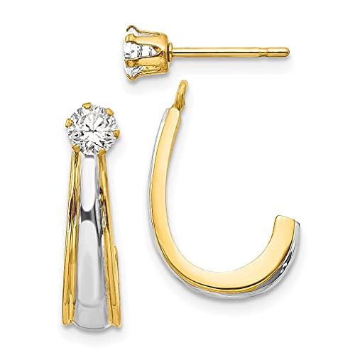 14K Yellow Gold J Hoop Earrings with Cubic Zirconia CZ Studs - Elegant Fine Jewelry for Women | Perfect Gift for Her, Birthday, Anniversary & Special Occasions