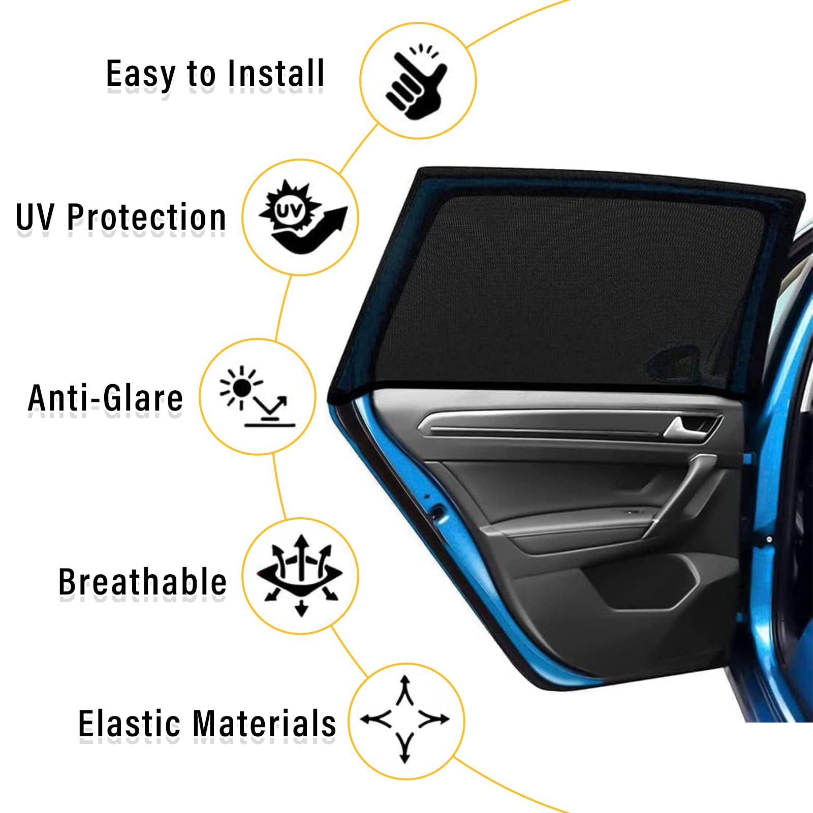 Kewucn 4 Pack Car Window Shades - Sun Blocking & UV Protection for Baby, Family & Pets | Breathable Mesh Auto Window Covers | Universal Fit for Most Cars & SUVs (Front & Back Windows) | Perfect for Road Trips, Baby Naps & Pet Safety