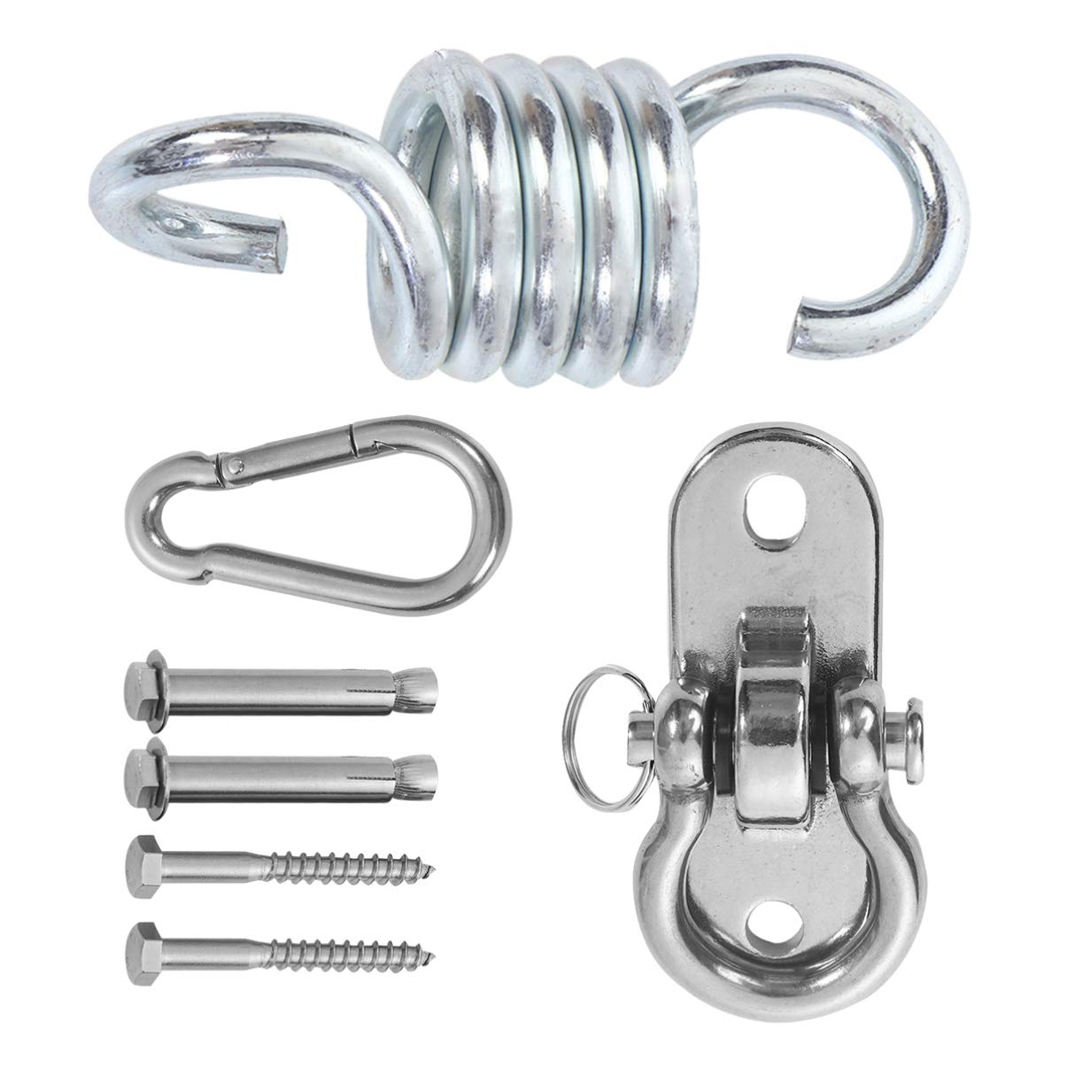 DOITOOL Stainless Steel Wall Mounted Swing Hangers - Heavy Duty Porch Swing Springs & Snap Hooks Set for Yoga Hammock Chair, Indoor/Outdoor Ceiling Hook Accessories - Perfect for Patio, Garden, Backyard & Home Decor