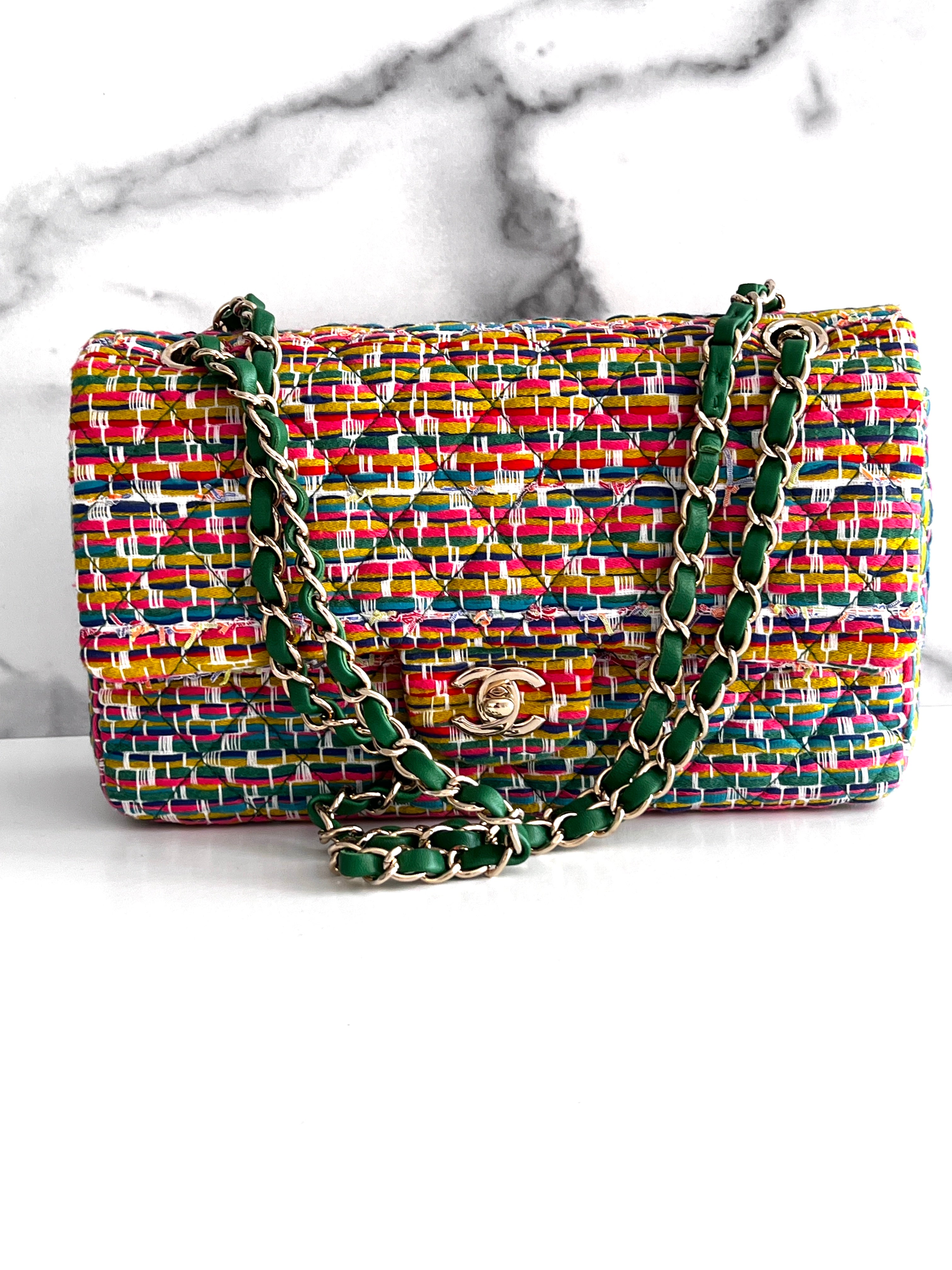 Chanel Rainbow Boucle Tweed Medium Classic Double Flap Bag - Luxury Designer Handbag for Women, Perfect for Parties, Weddings & Special Occasions