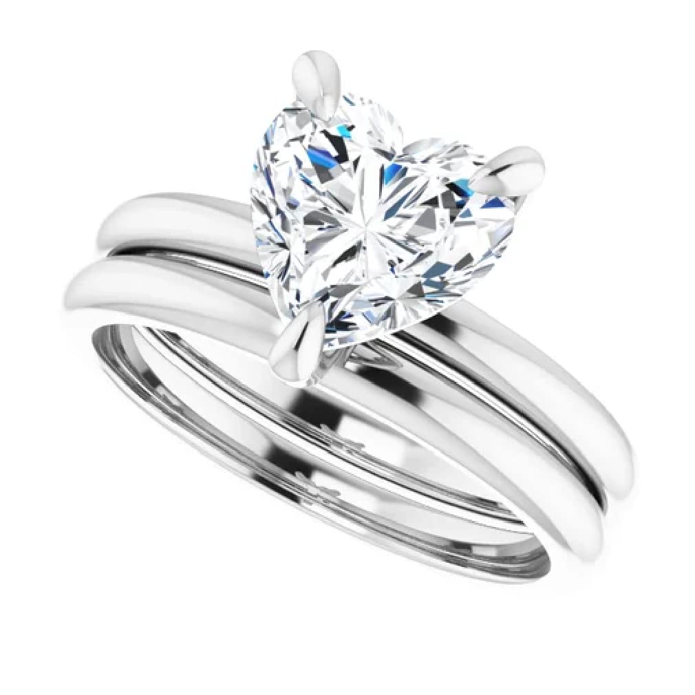 2 Carat Handmade Heart Moissanite Engagement Ring Set - Solitaire Bridal Wedding Ring for Women, 10K/14K/18K Solid White Gold, VVS1 Colorless, Anniversary Gift for Her - Perfect for Proposals, Weddings & Special Occasions