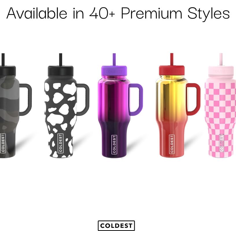 46 oz Epic White Stainless Steel Tumbler - Coldest 40 oz Insulated Cup with Handle & Straw - 100% Leak Proof, 3 Lids, Cup Holder Friendly - Perfect for Office, Gym, and Outdoor Adventures