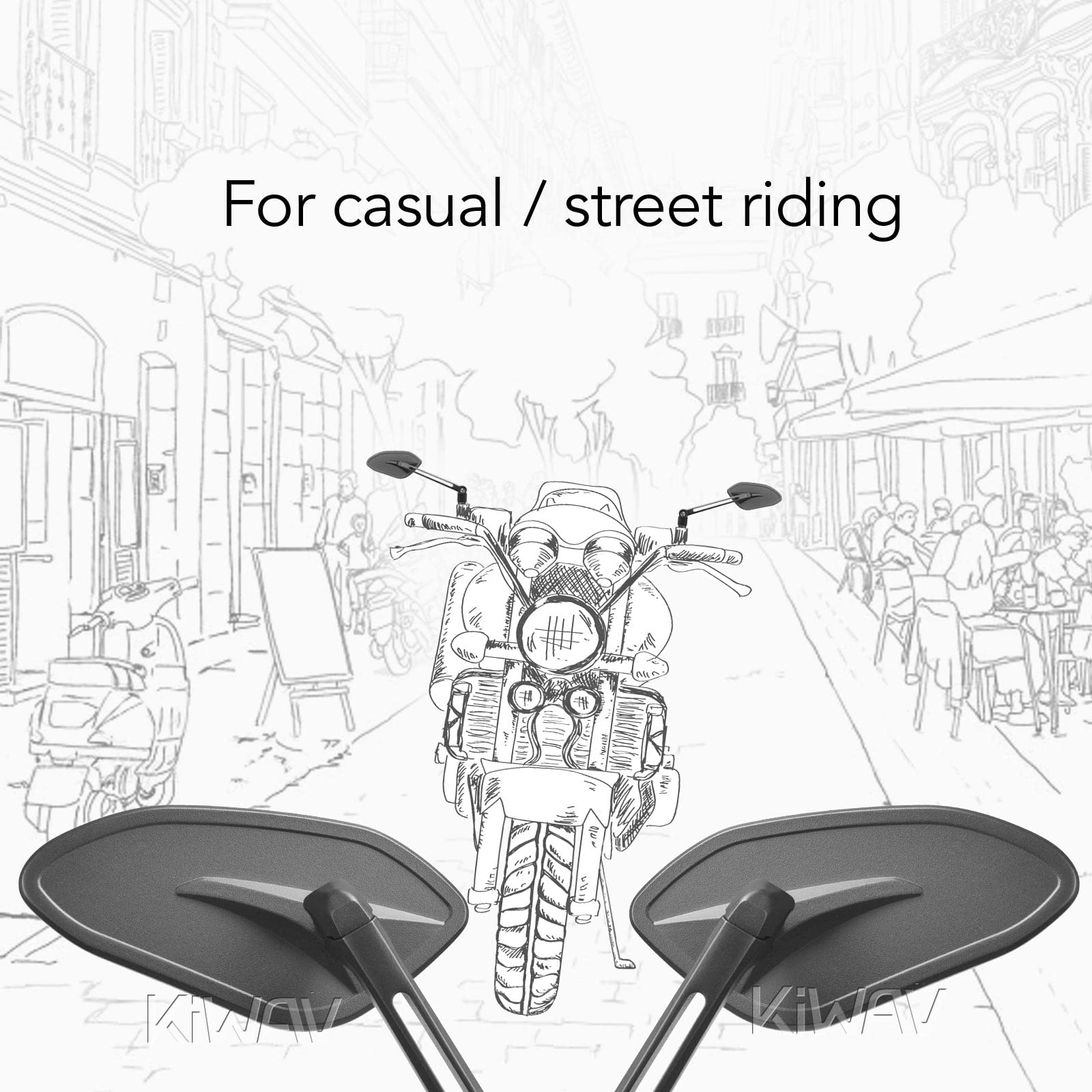 KiWAV Universal Motorcycle Mirrors - 10mm Thread Black (Horus Style) for Harley, Honda, Yamaha & More - Durable Rearview Mirrors for Safe Riding