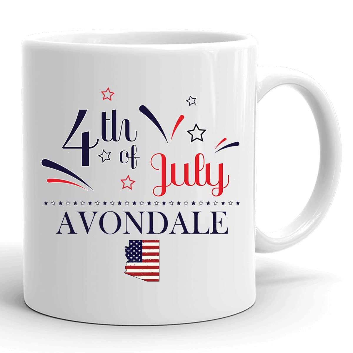 Custom 11oz Personalized Coffee Mug with USA Flag Design - Happy 4th of July Gift for Avondale Arizona - White Ceramic Cup for Home, Office & Holiday Celebrations