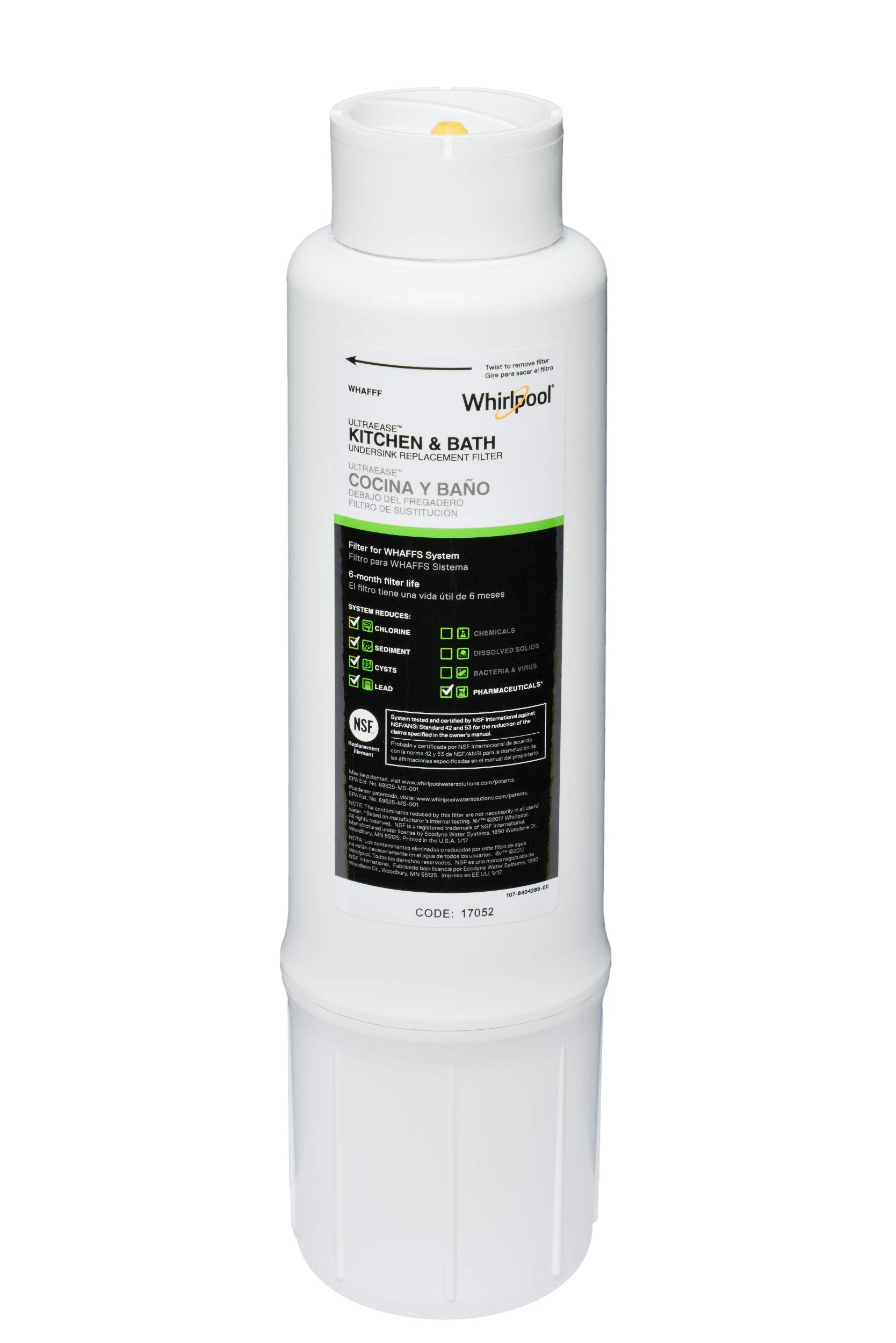 Whirlpool WHAFFF Refrigerator Water Filter - 1 Pack, White - Replacement for Pure Water - Perfect for Home, Office, and Kitchen Use
