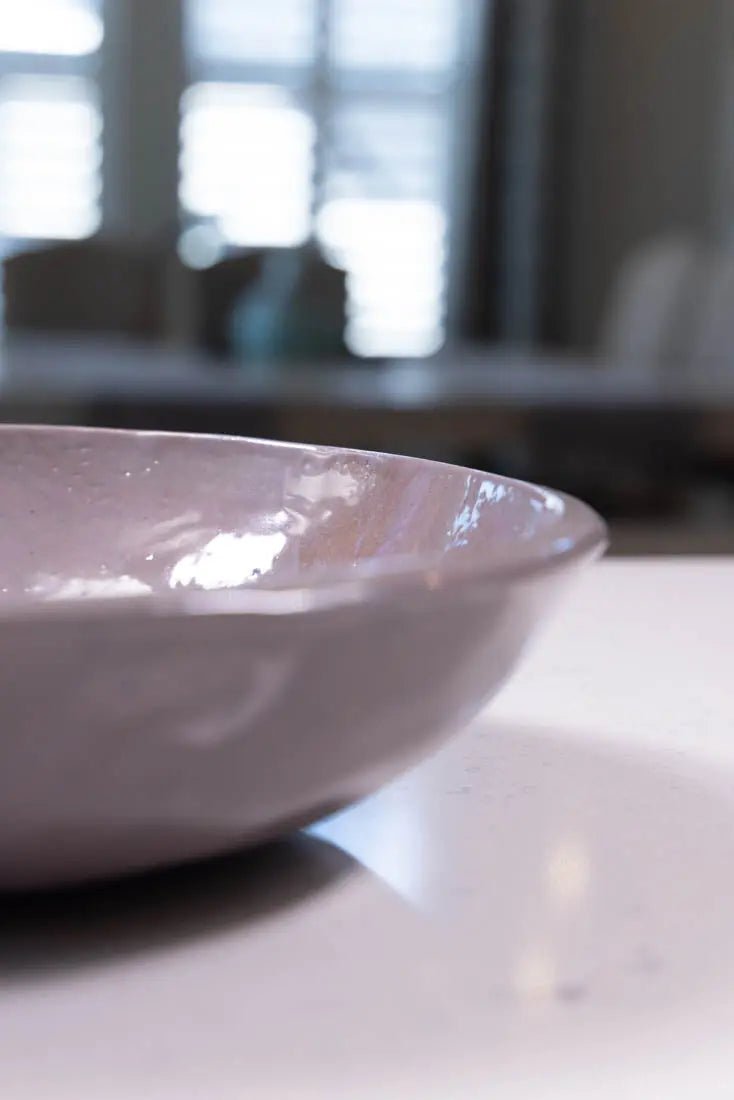 Large Porcelain Nerikomi Serving Bowl - Handcrafted Grey, Pink & Brown Artisan Bowl | Big Bowl Series | Perfect for Salad, Pasta & Entertaining