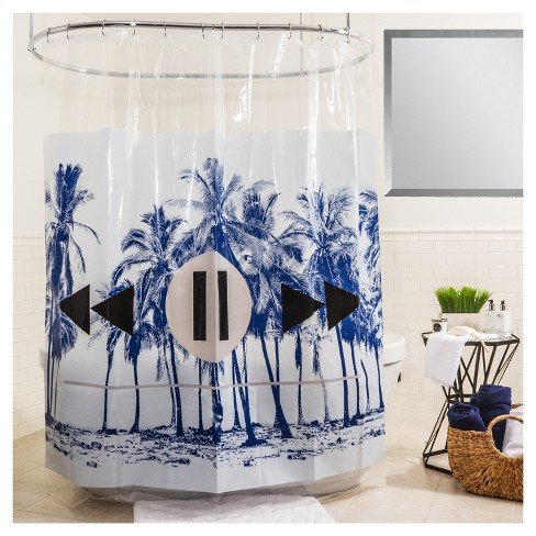 Blue Palm Shower Curtain 70x72 Inches - Waterproof Bathroom Decor for Tropical Beach Theme - Perfect for Bathroom, Guest Room & Vacation Home Decor