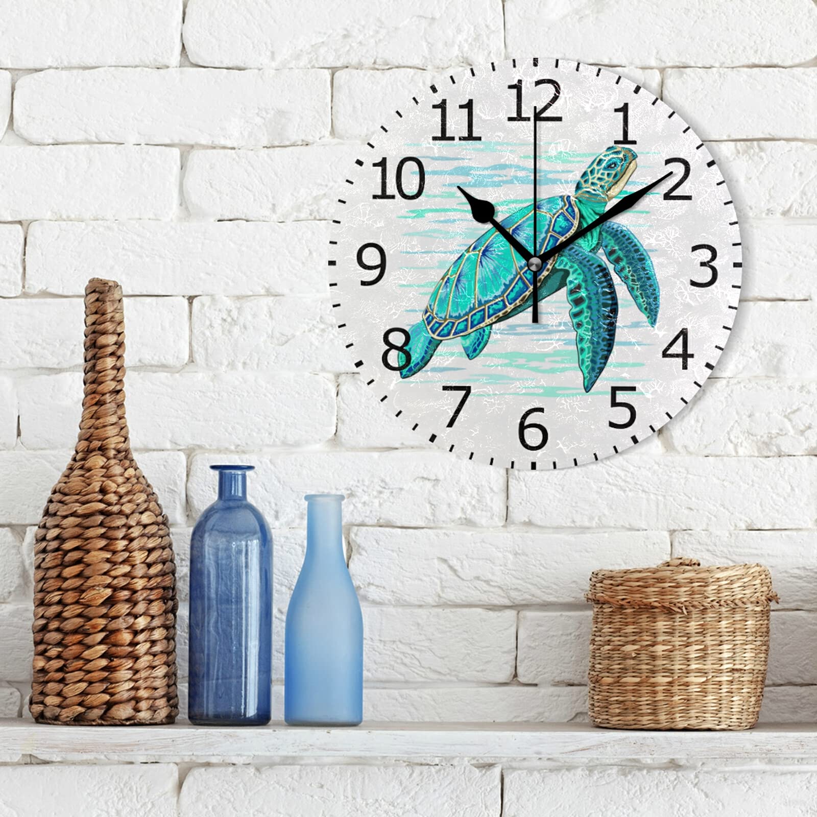 ALAZA 12 Inch Round Silent Wall Clock - Sea Turtle Turquoise Ocean Life Decor for Classroom, Playroom, Bedroom | Perfect for Home, Office & Kids Room Décor
