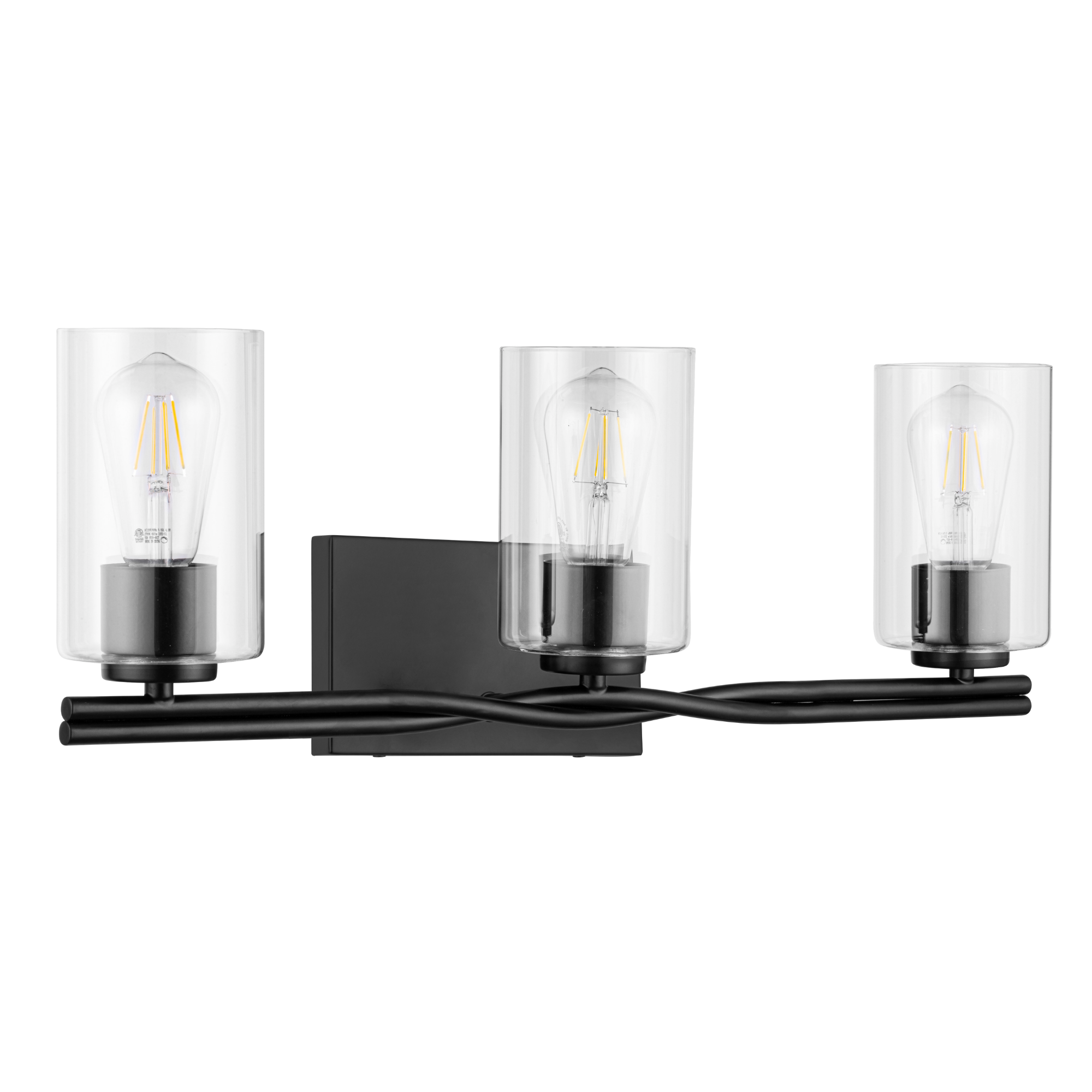 3-Light Matte Black Vanity Light Fixture with Clear Glass Shades - Perfect for Bathroom, Bedroom, or Dressing Room Makeup Mirror Lighting