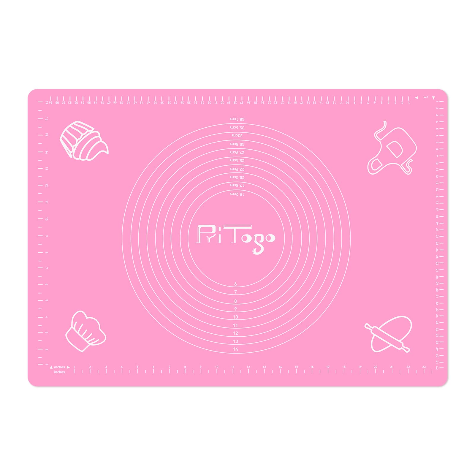 Pritogo Non-Stick Silicone Baking Mat with Measurement Scale (65 x 45 cm) - Extra Stable Non-Slip Dough Rolling Mat for Cookies, Pastry & Pizza Making - Perfect for Home Baking & Kitchen Use