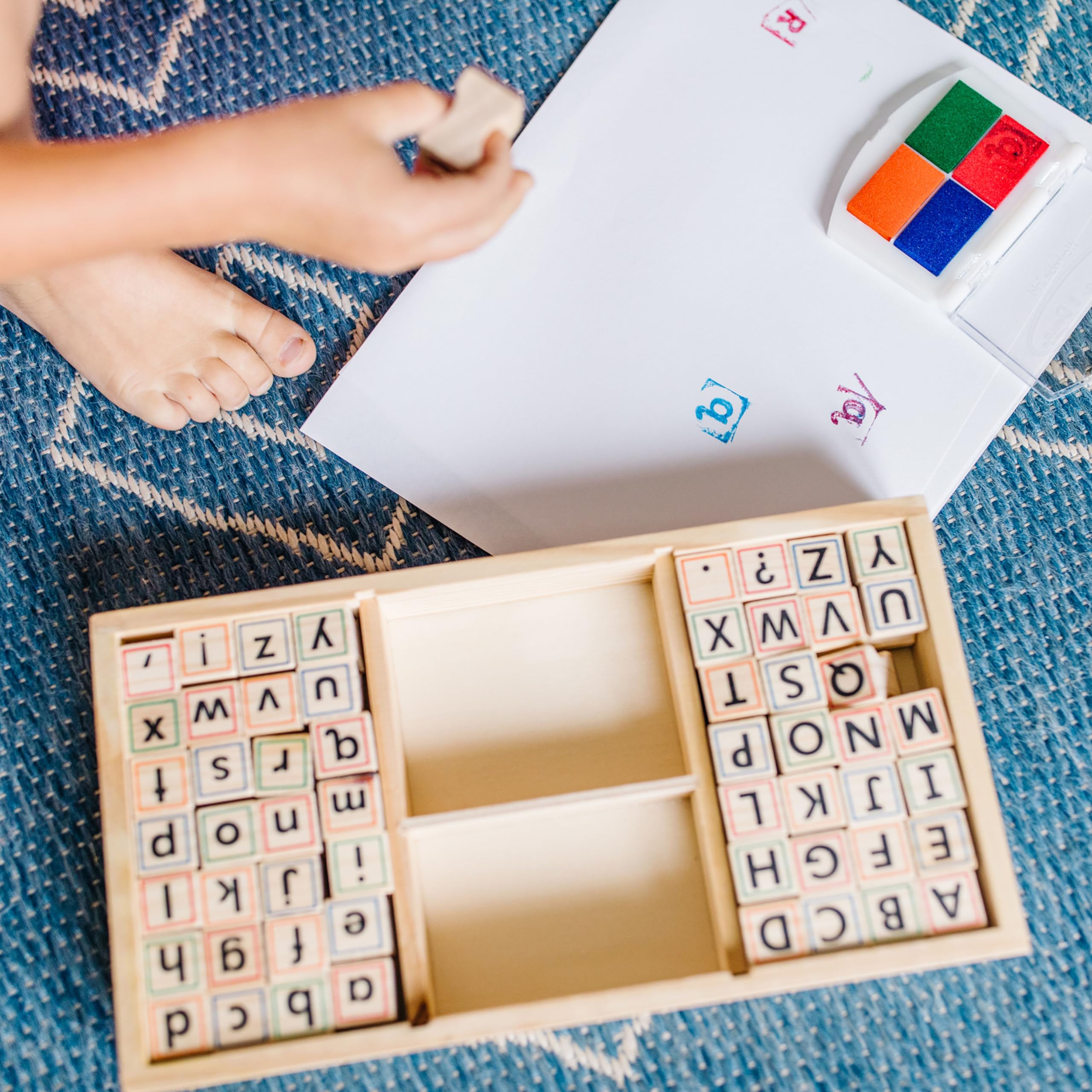 Melissa & Doug Wooden Alphabet Stamp Set - 56 Lowercase & Uppercase Letter Stamps for Kids Ages 4+, ABC Learning Toys, Preschool Writing Practice, Arts & Crafts Supplies for Homeschool & Classroom Activities