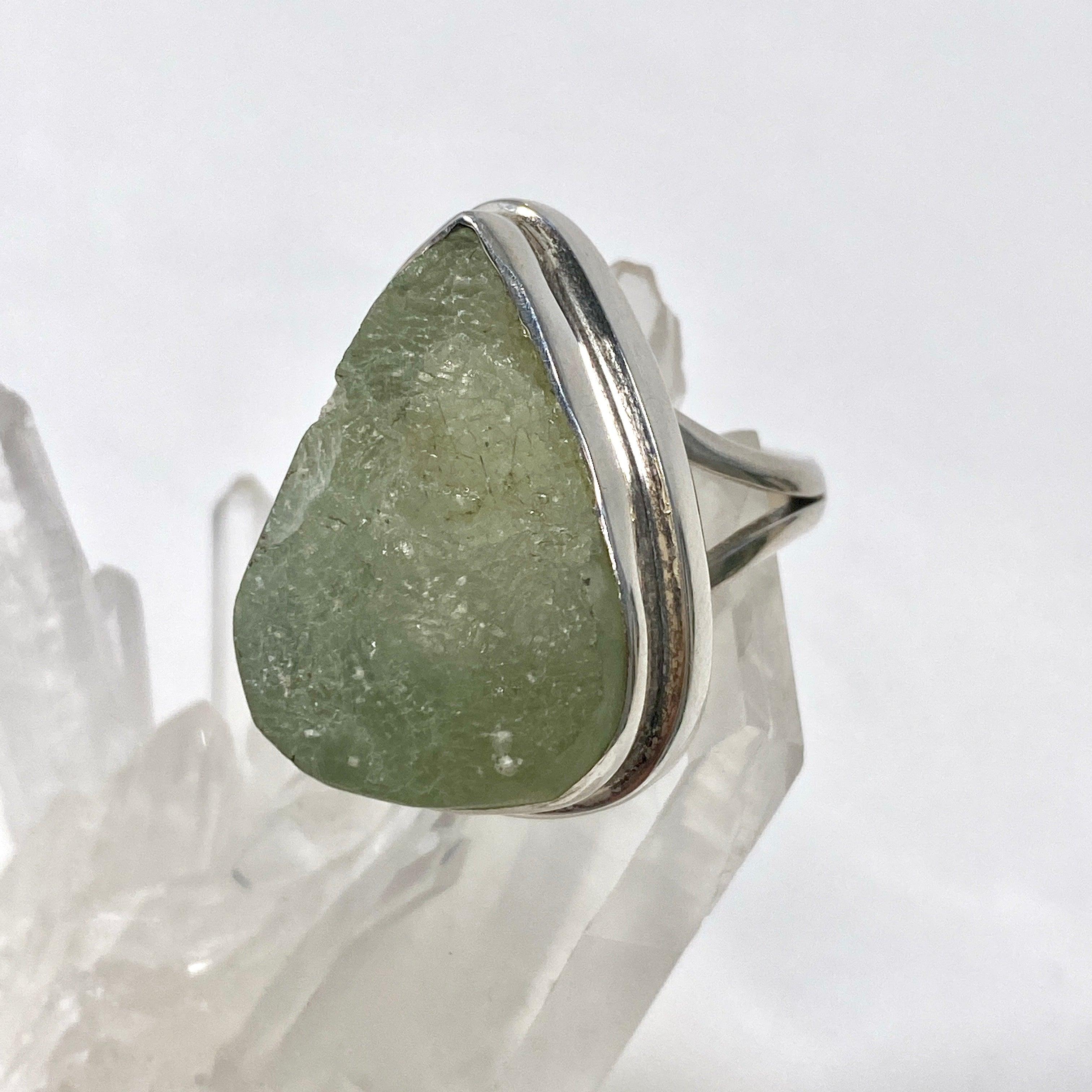 Prehnite Teardrop Split Band Ring - Size 8 - KRGJ1266 | Elegant Dainty Jewelry for Women, Perfect for Weddings, Parties & Everyday Wear