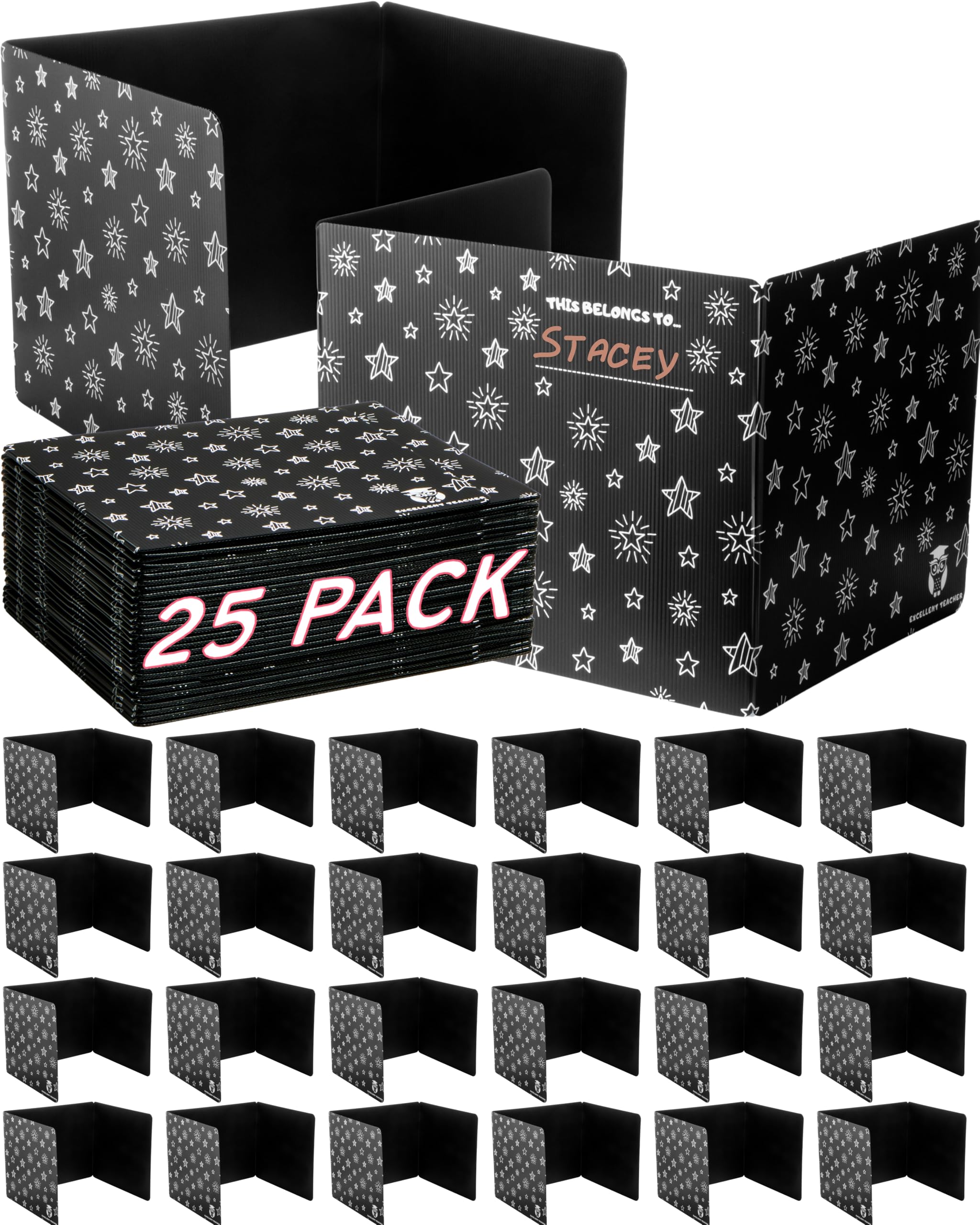 25 Black Plastic Privacy Folders for Students - Durable Desk Dividers for Classroom & Testing