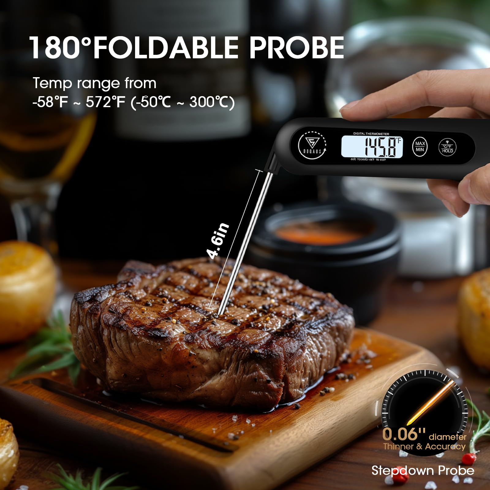 DOQAUS Digital Meat Thermometer - Instant Read Food Thermometer for Cooking, Grilling, Baking | Waterproof Kitchen Thermometer with Backlit LCD | Perfect for Turkey, BBQ, Bread, Sourdough | Indoor & Outdoor Cooking Essential