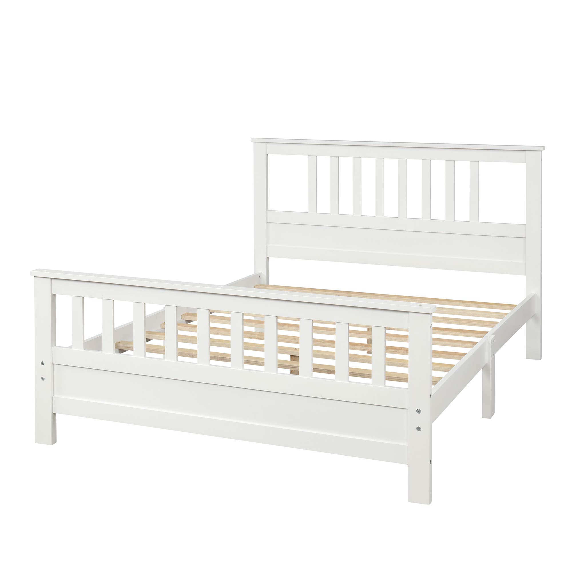 Polibi Full Size Wooden Platform Bed Frame with Headboard & Footboard - Sturdy Center Support & Wood Slats - No Box Spring Needed - White - Perfect for Modern Bedrooms & Guest Rooms