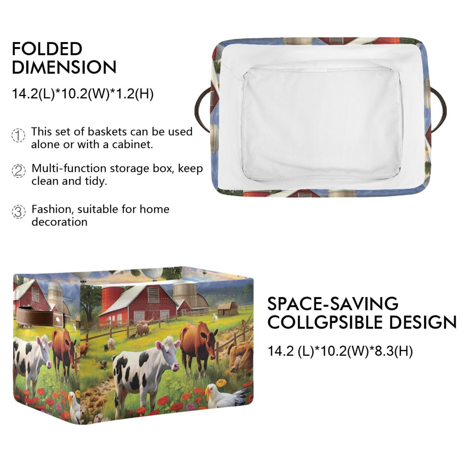 Farm Animals Storage Baskets - Foldable Canvas Fabric Organizer Box with Handles, 2 Pack - Perfect for Home, Office, Closet & Shelf Organization | Great for Toys, Clothes & Decorative Storage