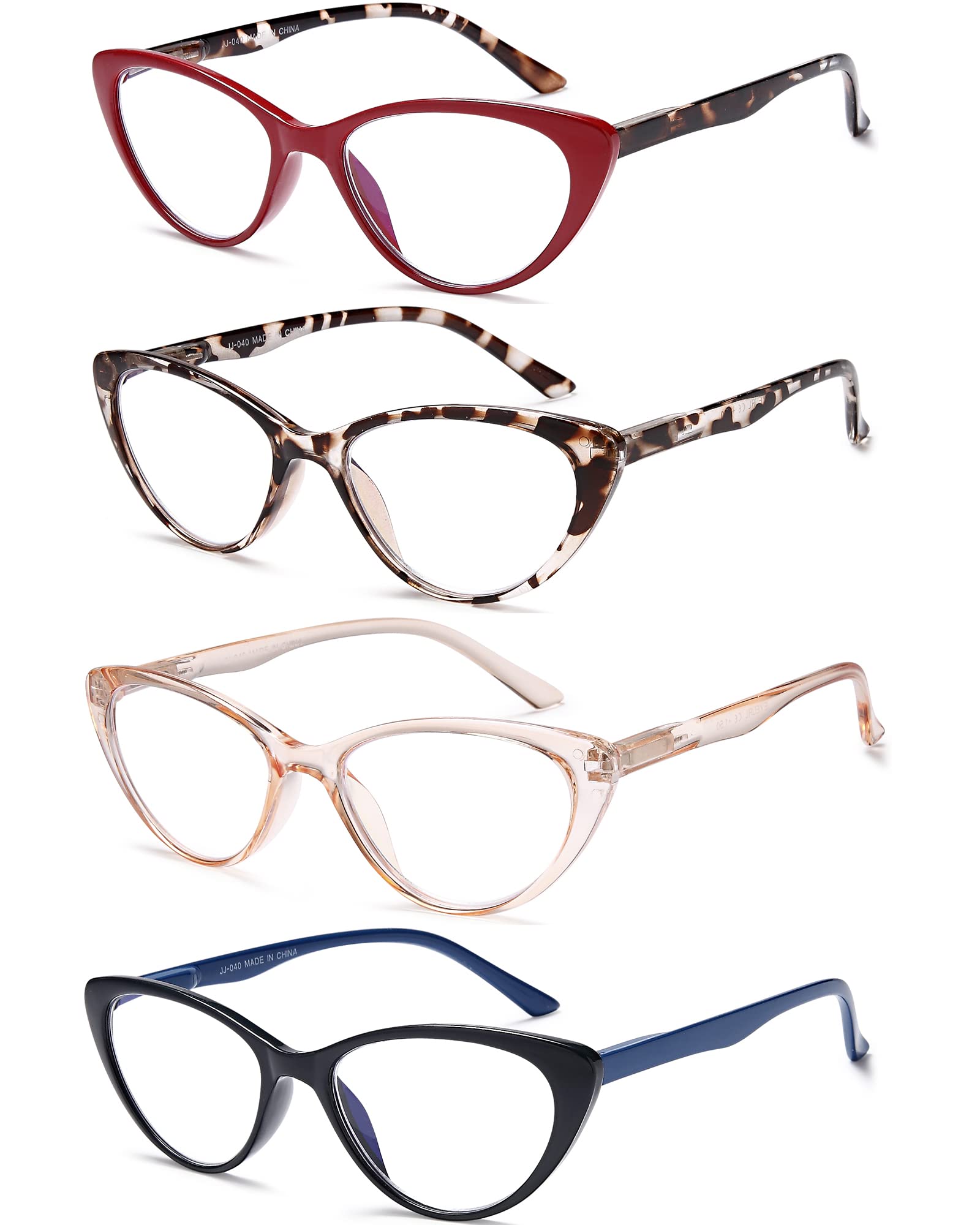 EYEURL 4-Pack Cat Eye Reading Glasses for Women - Blue Light Blocking Readers with Spring Hinges, Anti-Glare & UV Protection (1.5 Magnification) - Perfect for Computer Work, Reading Books, and Office Use