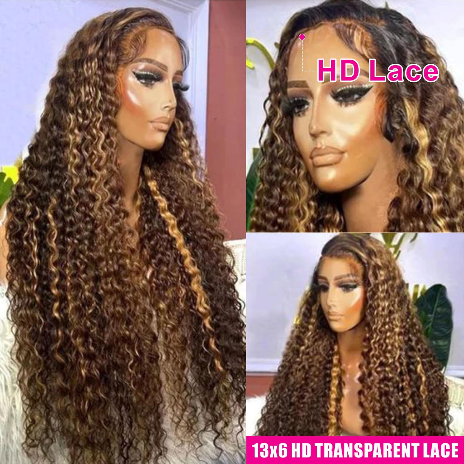 13x6 Highlight Lace Front Wig Human Hair - Deep Wave Lace Front Wigs with Baby Hair & Pre-Plucked Hairline - 180% Density Honey Blonde Curly Human Hair Glueless Wigs for Black Women (4/27 Color, 24 inch) - Perfect for Daily Wear, Parties, Weddings & Special Occasions