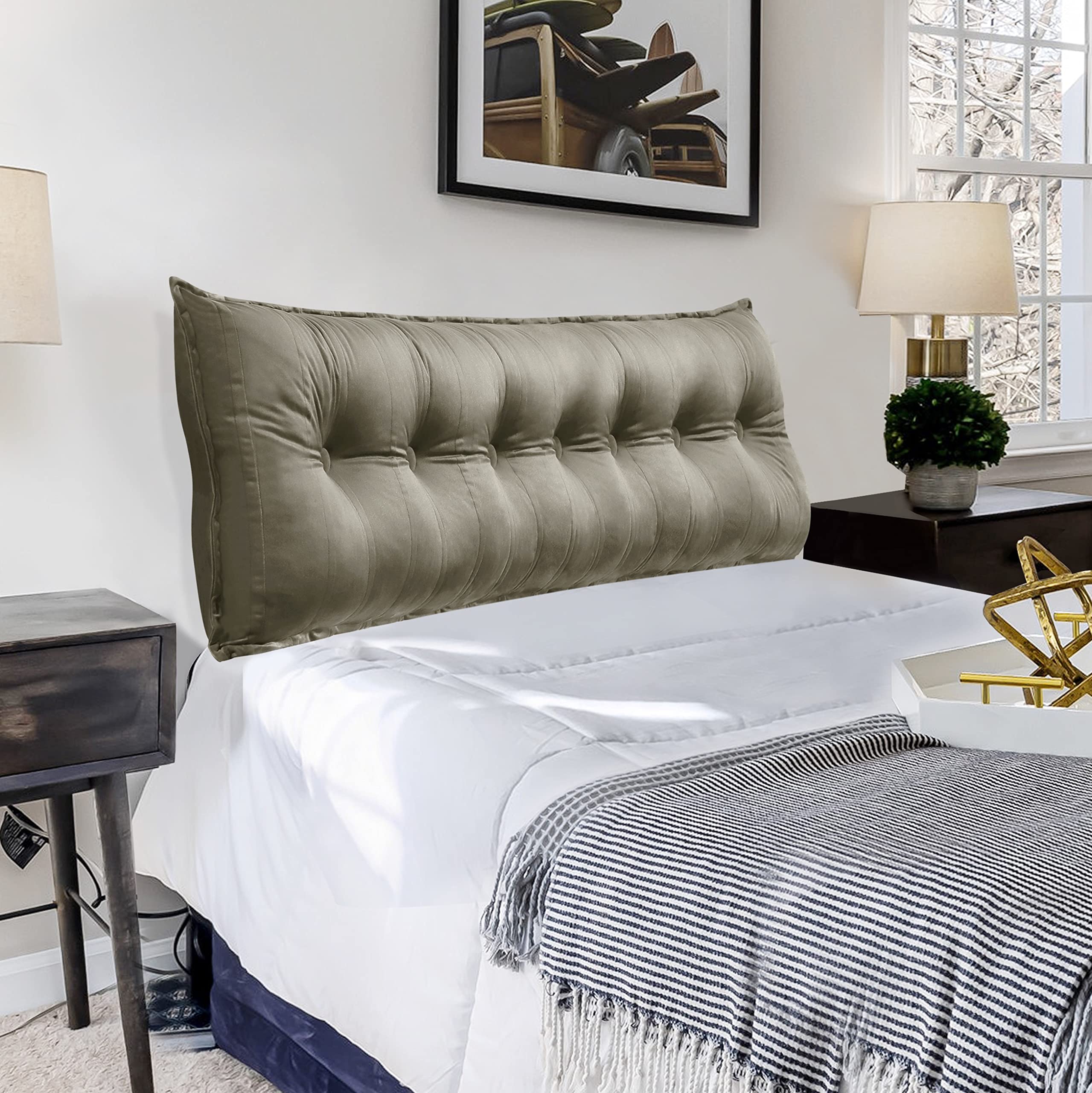 VERCART Large Bolster Headboard Pillow - King Size Bed Rest & Reading Pillow with Velvet Washable Cover (Light Tan) - Perfect for Daybeds, Back Support & Cozy Reading in Bed