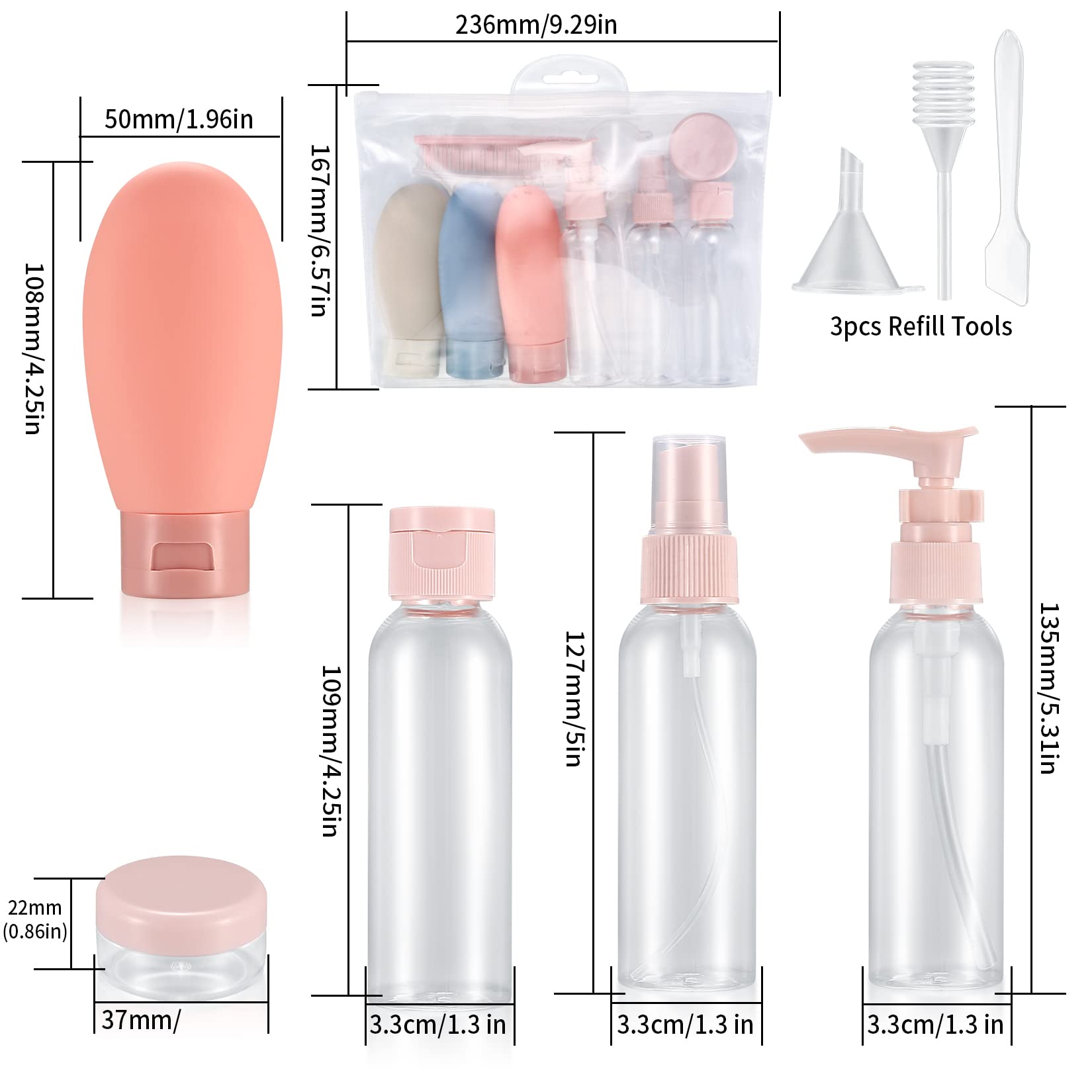 Yibaijia 12-Piece Travel Bottles Set - 60ML Leak-Proof Refillable Squeeze Bottles for Toiletries, Shampoo & Conditioner | TSA Approved for Air Travel, Perfect for Vacations & Gym Essentials
