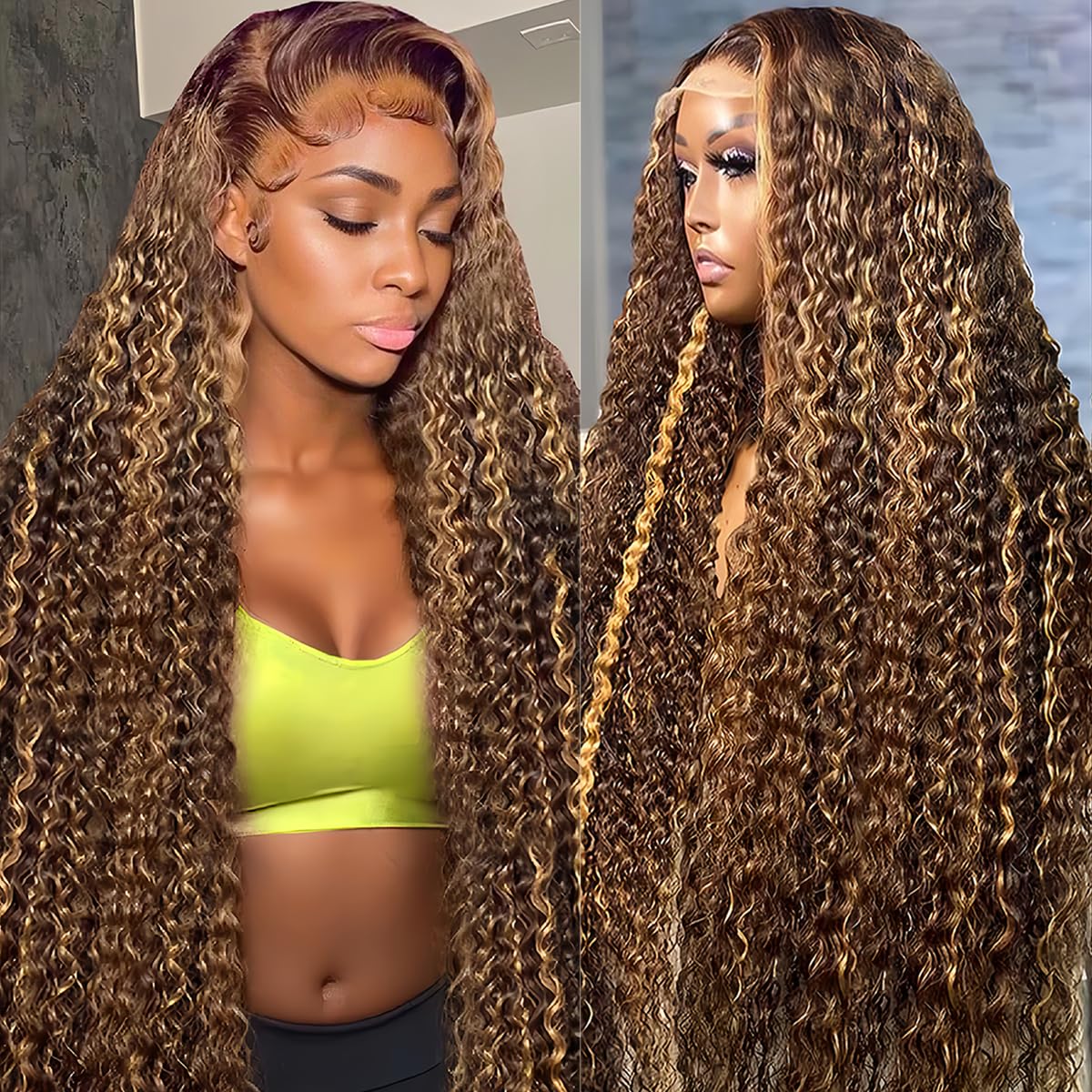 30 Inch Ombre Honey Blonde Human Hair Lace Front Wig - 4/27 Colored 13x6 HD Lace with Baby Hair & Pre-Plucked Hairline - Deep Wave Curly Lace Frontal Wig for Women | Perfect for Daily Wear, Cosplay, Parties and Special Occasions