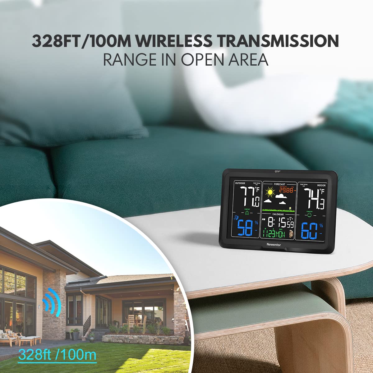 Newentor Wireless Indoor Outdoor Weather Station with Atomic Clock - 7.5