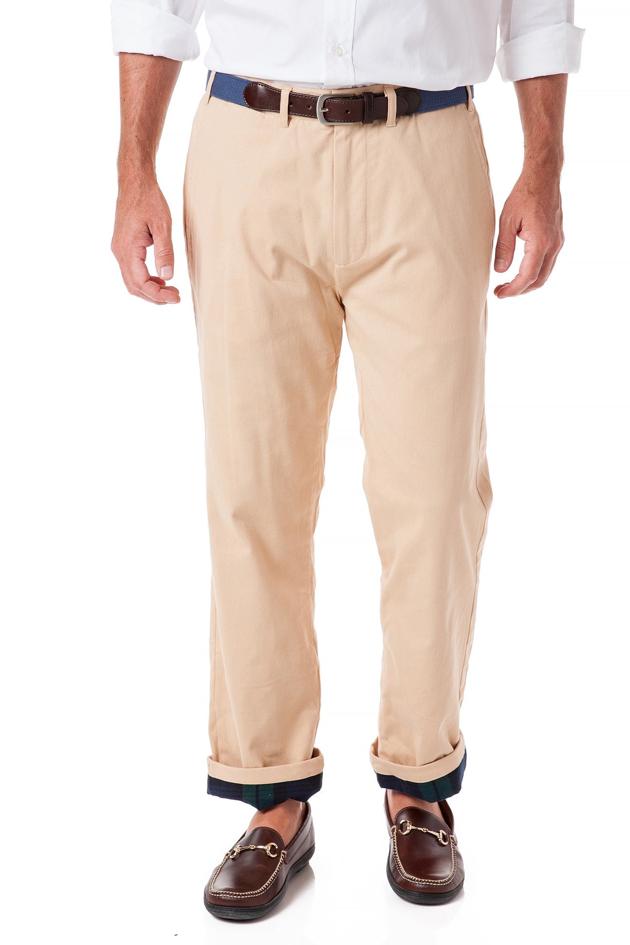Flannel Lined Tan Harbor Pants with Blackwatch Tartan - Comfortable Winter Work Pants for Outdoor Activities and Casual Wear