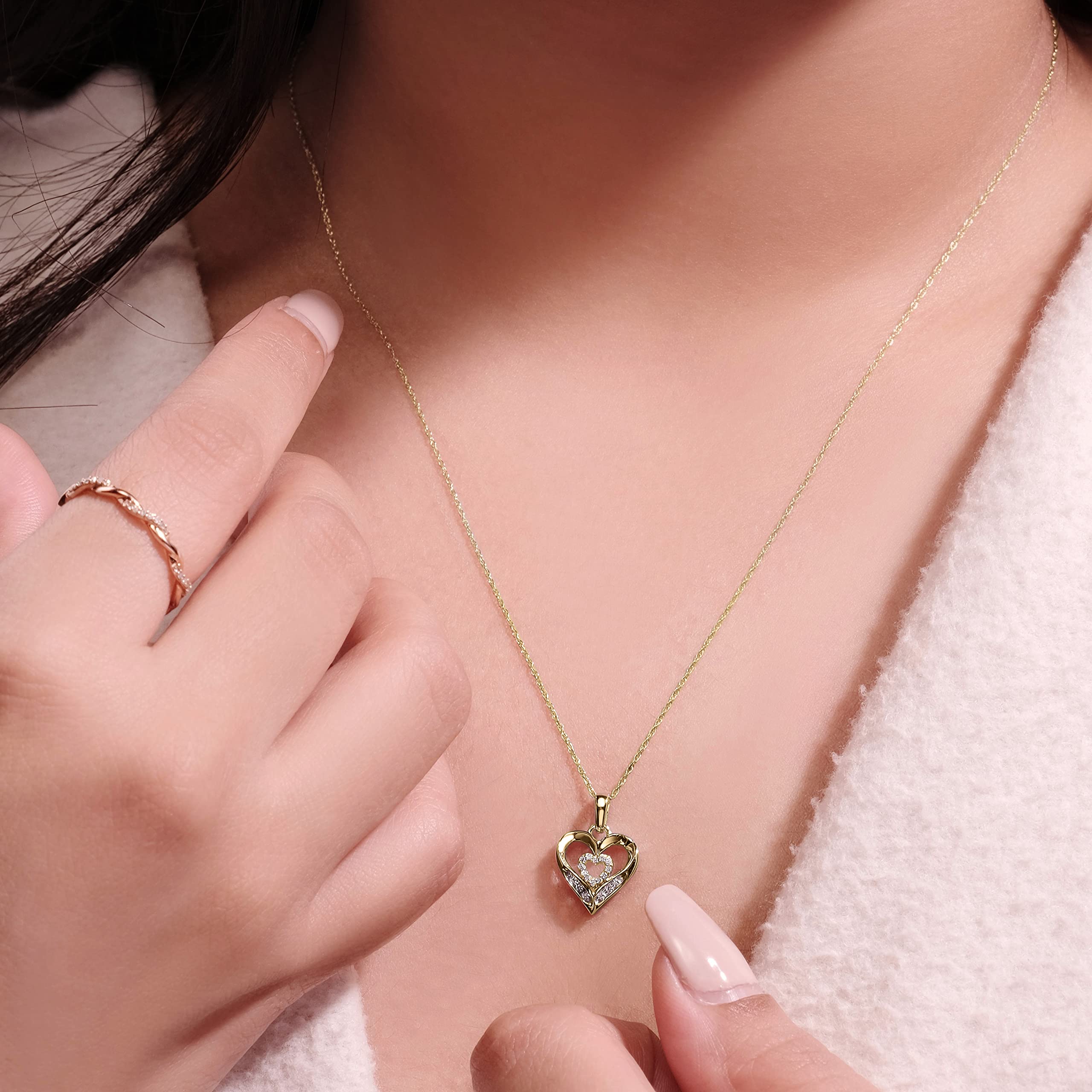 Valentine's Day Diamond Heart Pendant Necklace for Women - 1/10ct, 1/4ct & 1/2ct Options in 10K White, Yellow & Rose Gold - 18