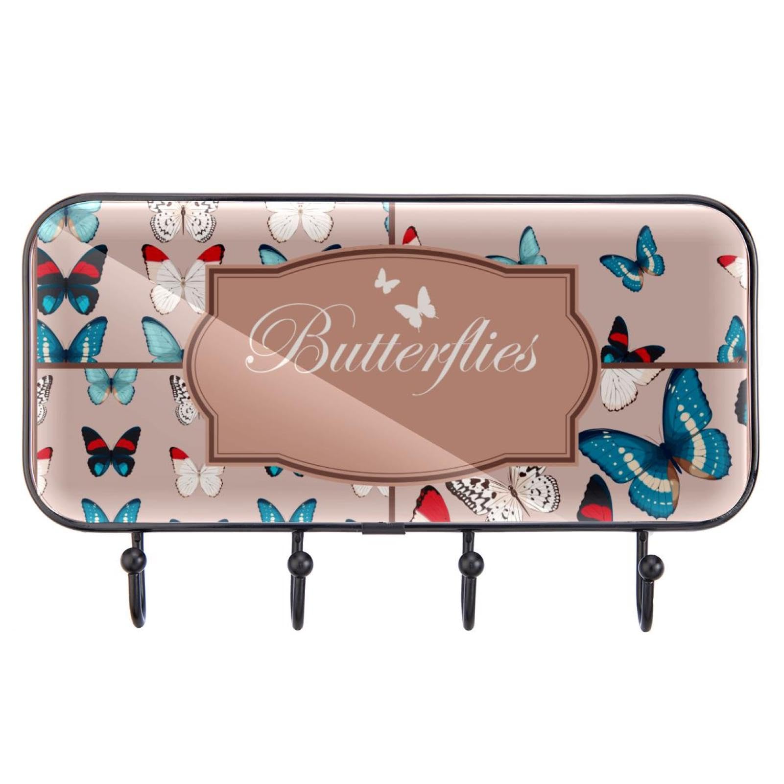 GIAPB Adhesive Wall Hooks for Hanging - Blue Butterfly Design on Pink Background | Perfect for Bathroom, Bedroom & Kitchen Organization