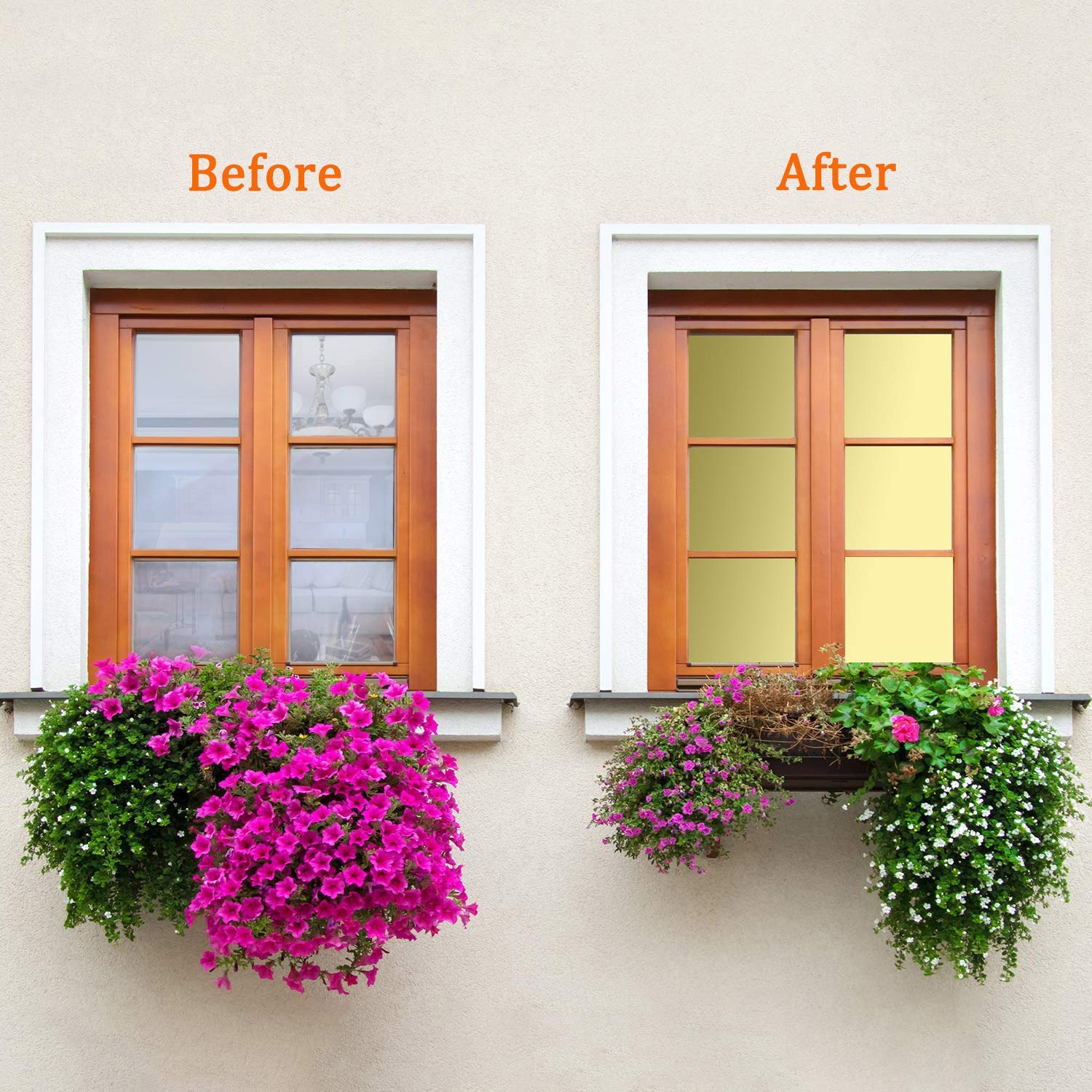 One Way Mirror Window Film - Daytime Privacy Reflective Tint, Self-Adhesive UV & Heat Control Decorative Film for Home & Office (Gold/Silver, 2Mil, 60