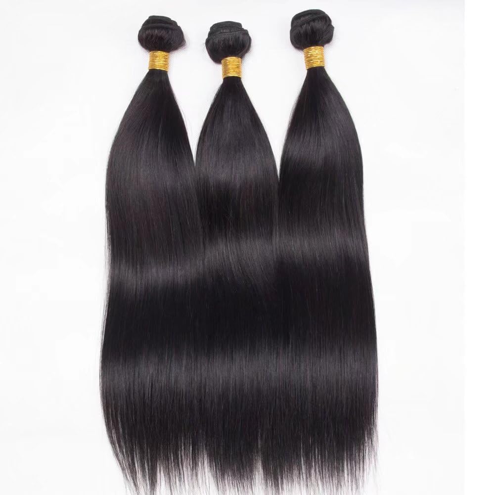 FEEL ME 8A Grade Brazilian Virgin Straight Hair Bundles - 3 Bundles Natural Black Human Hair Extensions (18 20 22 Inches) for Smooth & Silky Hairstyles | Perfect for Daily Wear, Parties & Special Occasions