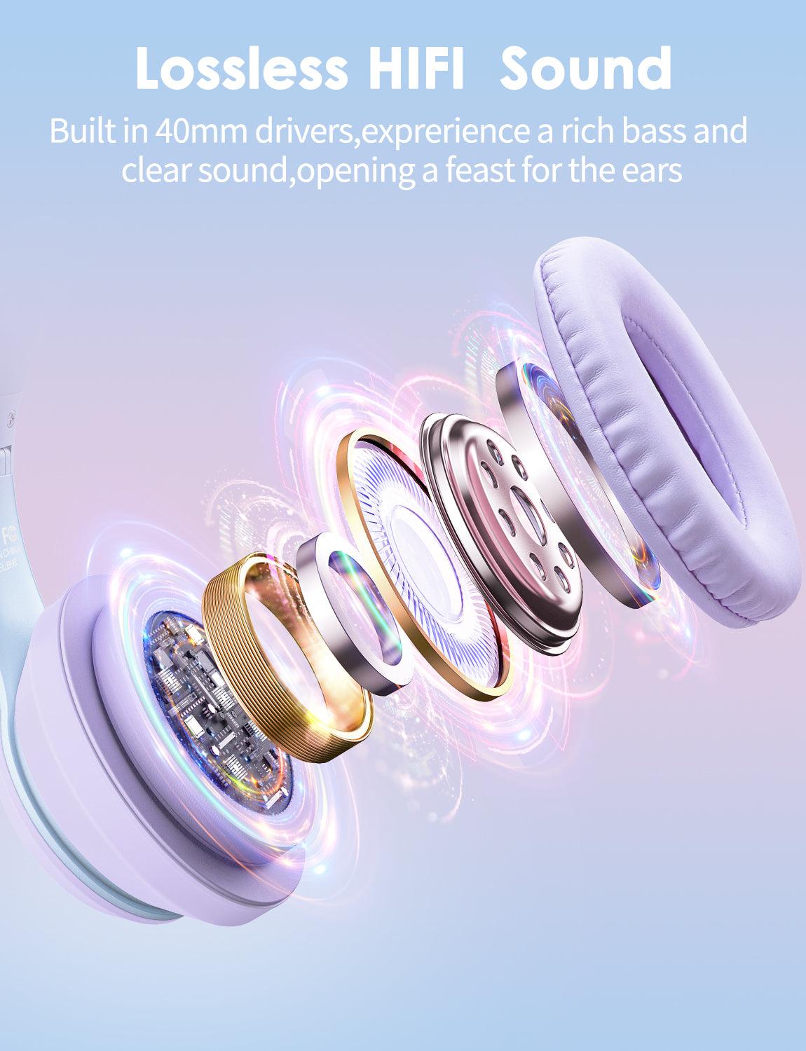 Onikuma B90 RGB Cat Ear Bluetooth 5.0 Wireless Gaming Headset with Microphone - Lightweight Over-Ear Headphones for PC, PS4, Xbox, Mobile Gaming - Perfect for Streaming, Esports & Late-Night Gaming Sessions