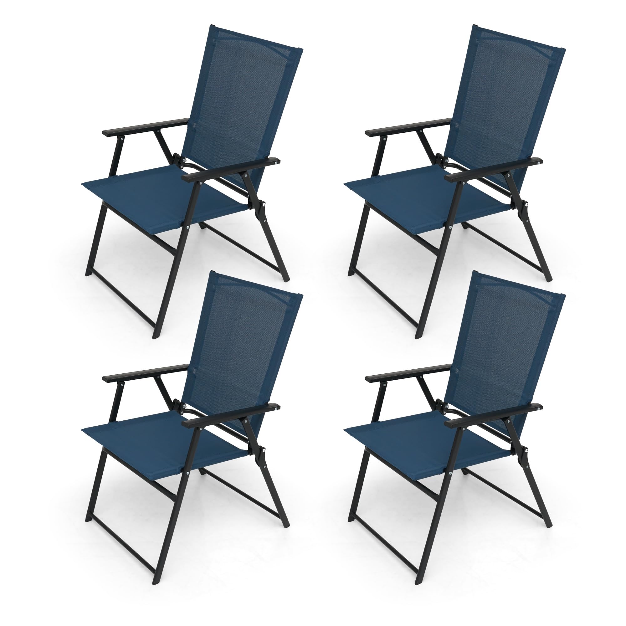 **4 Pack Navy Blue Folding Chairs for Outdoor Dining - Portable Patio Chairs for Lawn, Garden, Porch & Camping - Lightweight & Durable for BBQs, Picnics & Parties**