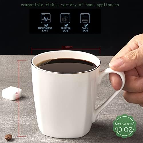 Premium Bone China Coffee Mugs Set of 6 - 10oz Porcelain Espresso Cups with Elegant Gold Trim, Lightweight Ceramic Tea Mugs, Microwave & Dishwasher Safe - Perfect for Home, Office, and Gift Giving (Moonlight Collection)
