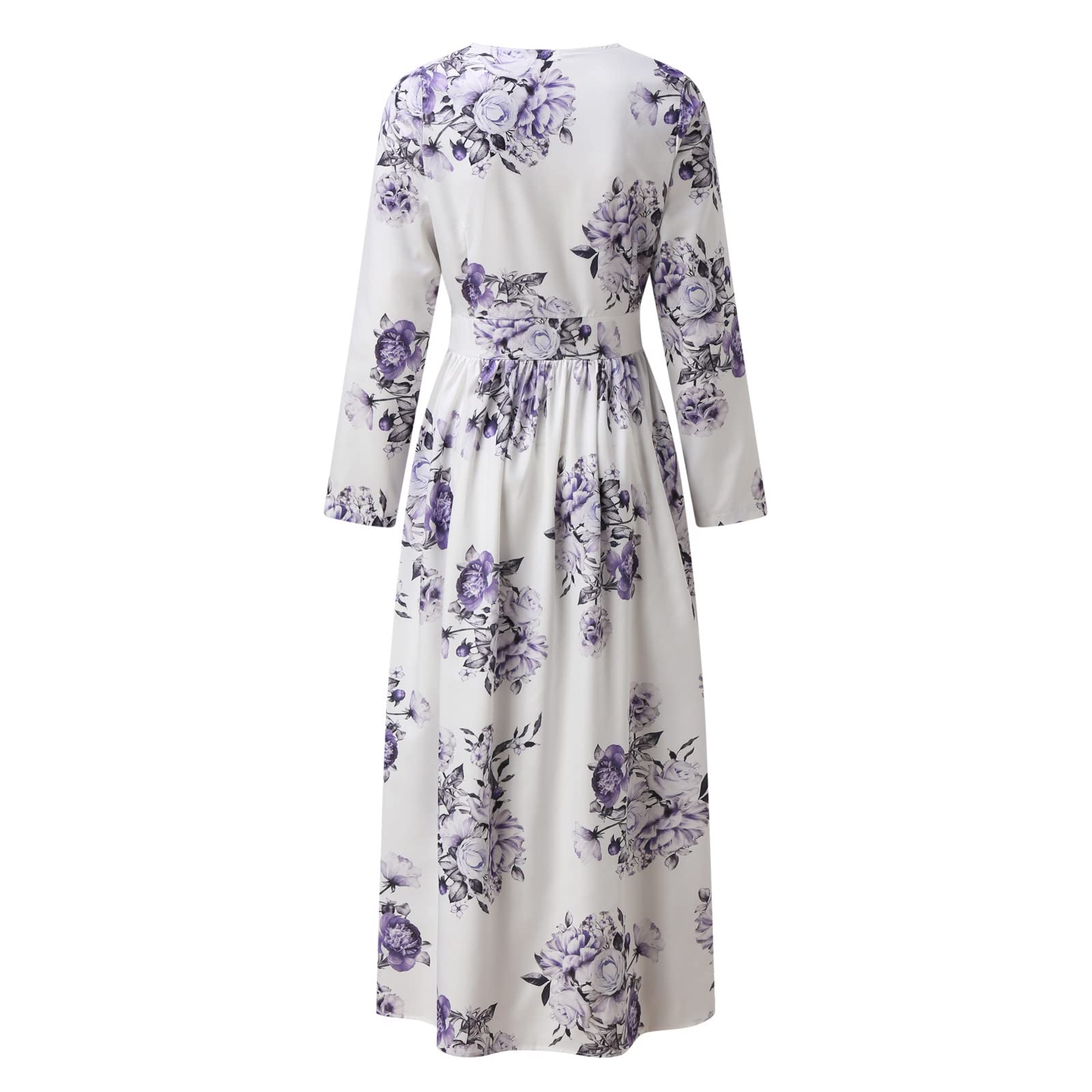 Elegant Long Sleeve V-Neck Chiffon Boho Dress with Floral Print - Women's Flowy Maxi Dress for Party, Wedding & Special Occasions