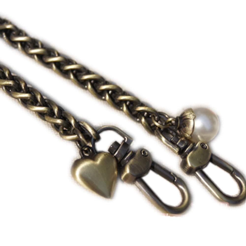 Peach Heart & Pearl 0.8cm Bronze Metal Chain Strap - 47