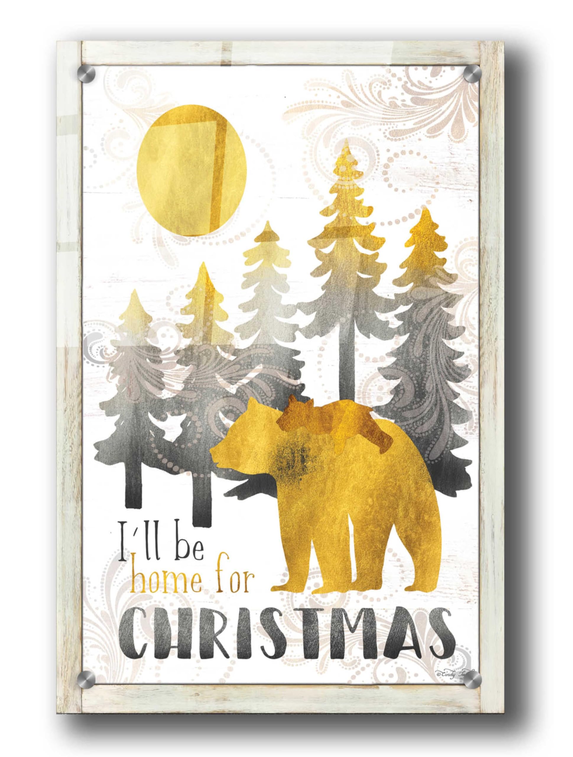 Merry Christmas and Happy New Year Bear Family Acrylic Glass Wall Art - 24x36 Inches Holiday Decor by Cindy Jacobs - Perfect for Living Room, Bedroom, or Office Seasonal Decoration